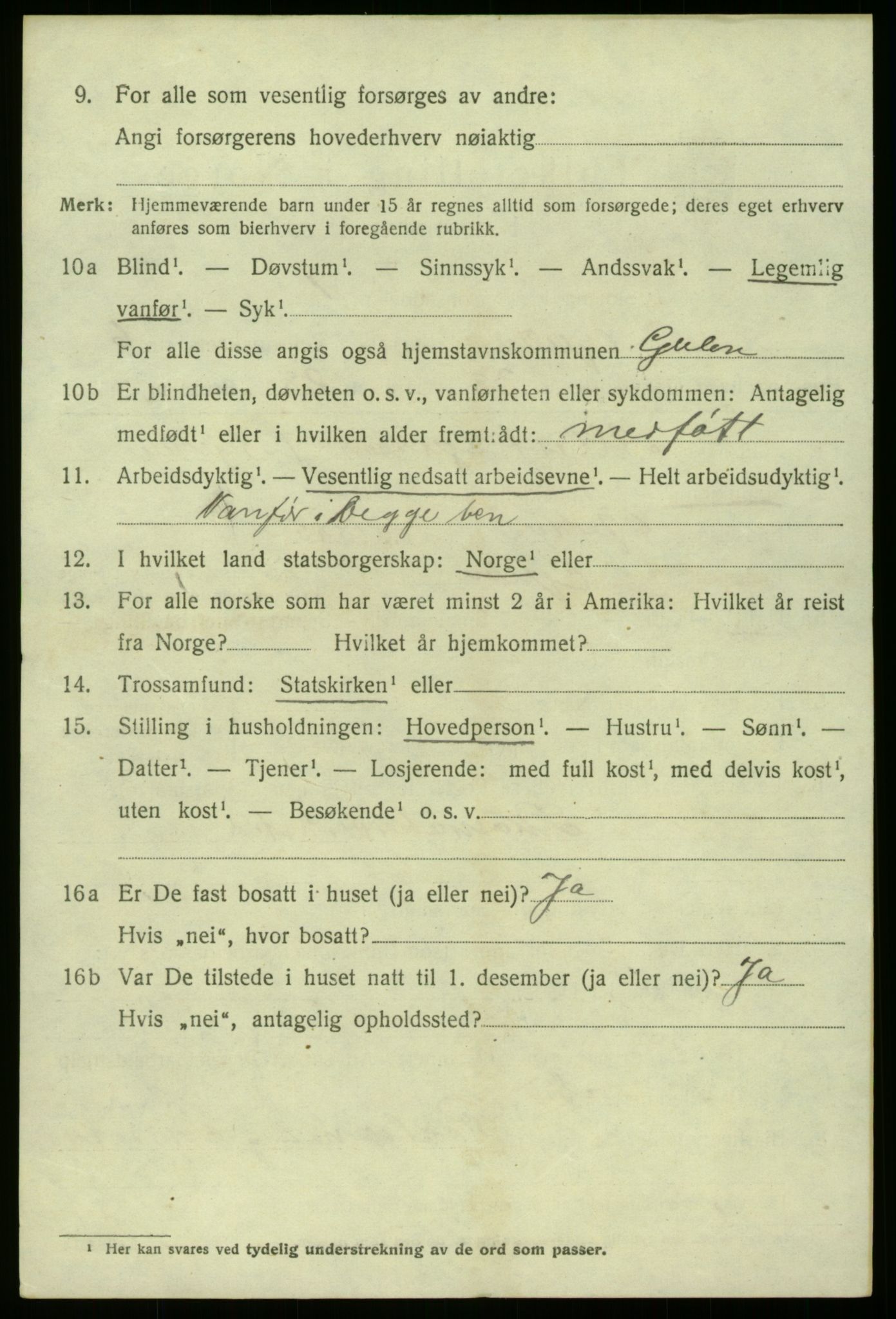 SAB, 1920 census for Gulen, 1920, p. 2988