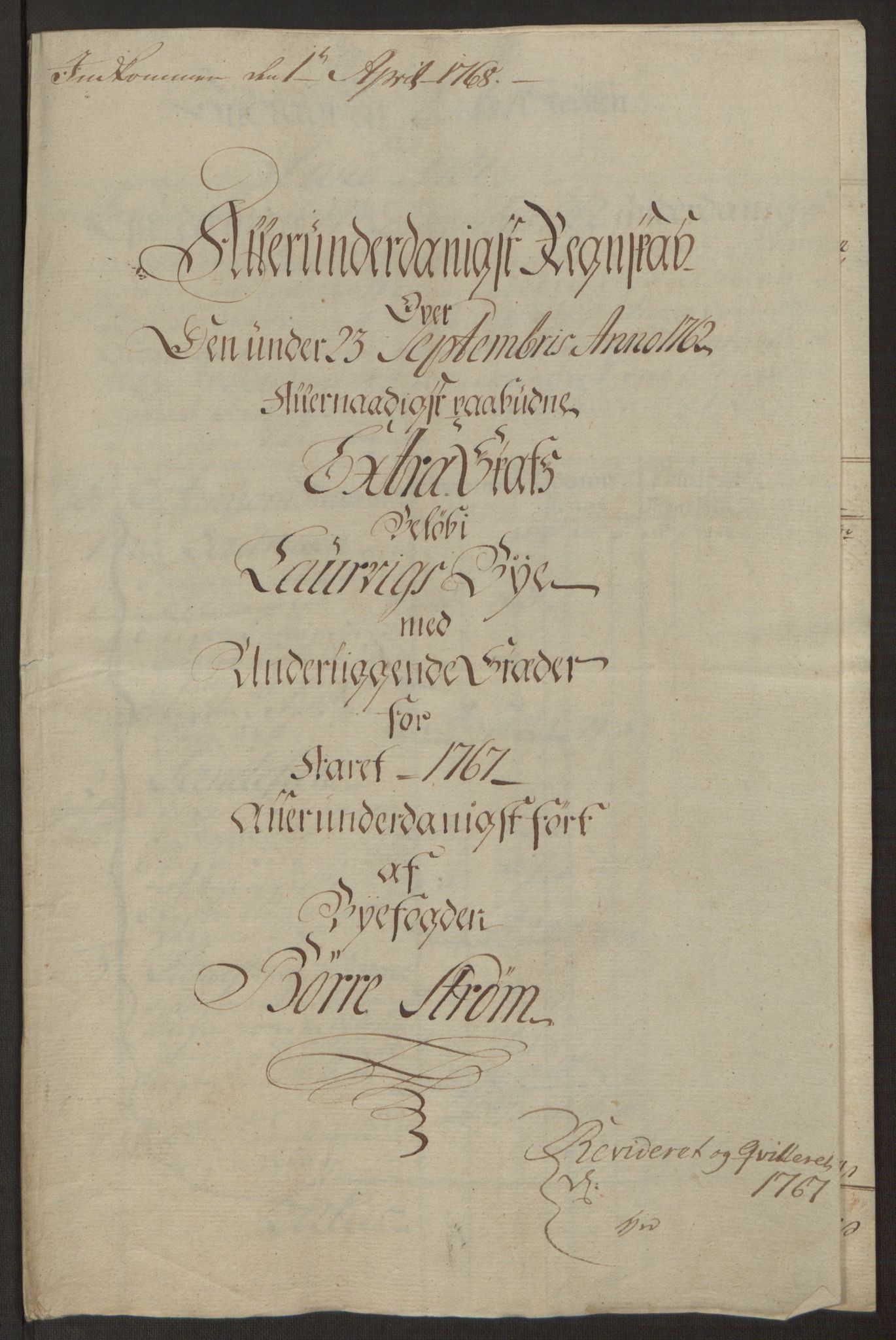 Rentekammeret inntil 1814, Reviderte regnskaper, Byregnskaper, RA/EA-4066/R/Ri/L0183/0001: [I4] Kontribusjonsregnskap / Ekstraskatt, 1762-1768, p. 378