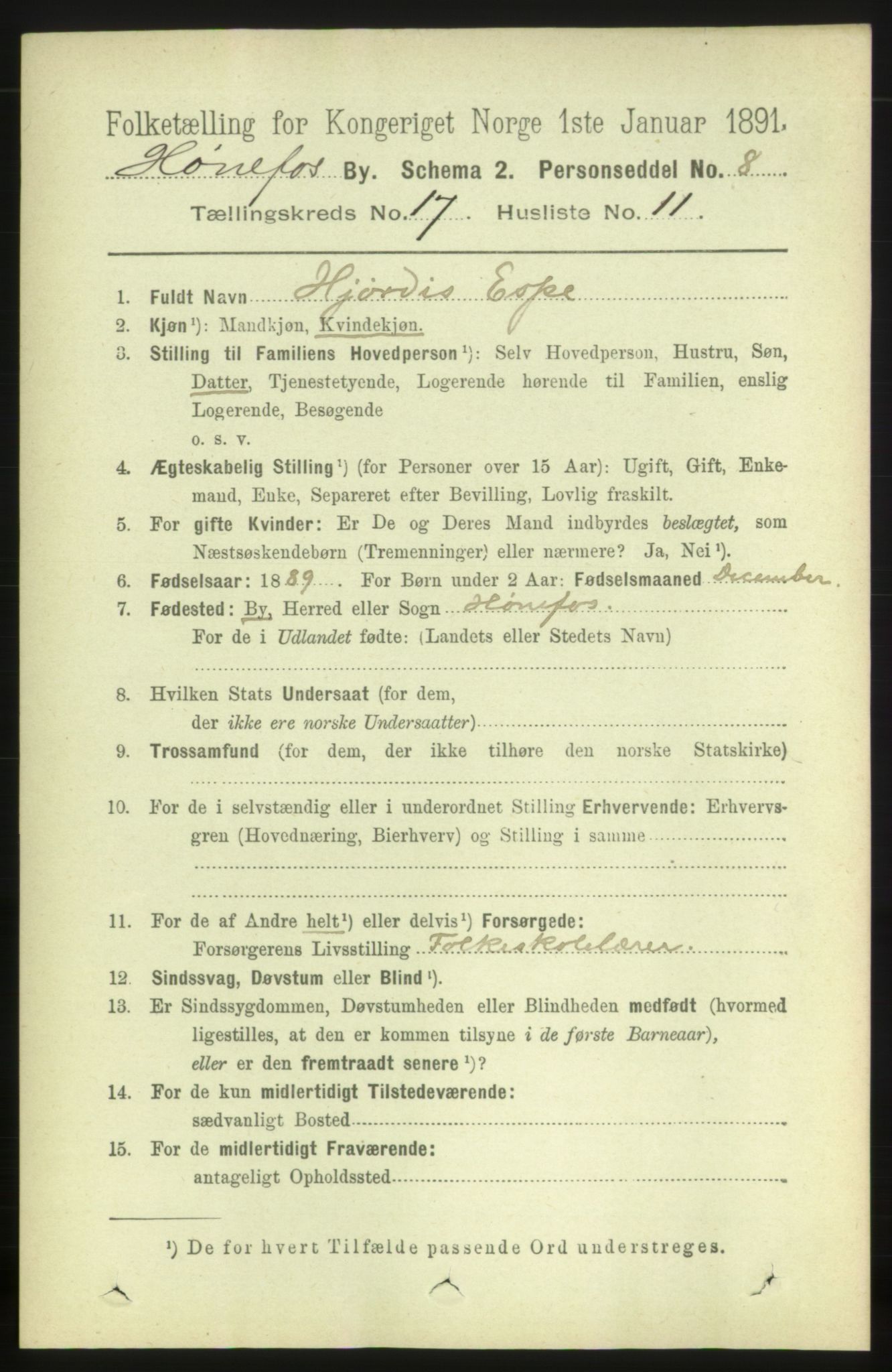 RA, 1891 census for 0601 Hønefoss, 1891, p. 1941