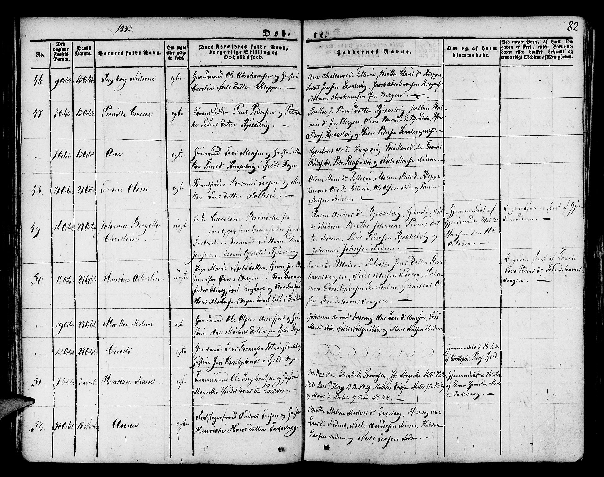 Askøy Sokneprestembete, AV/SAB-A-74101/H/Ha/Haa/Haaa/L0004: Parish register (official) no. A 4, 1825-1845, p. 82