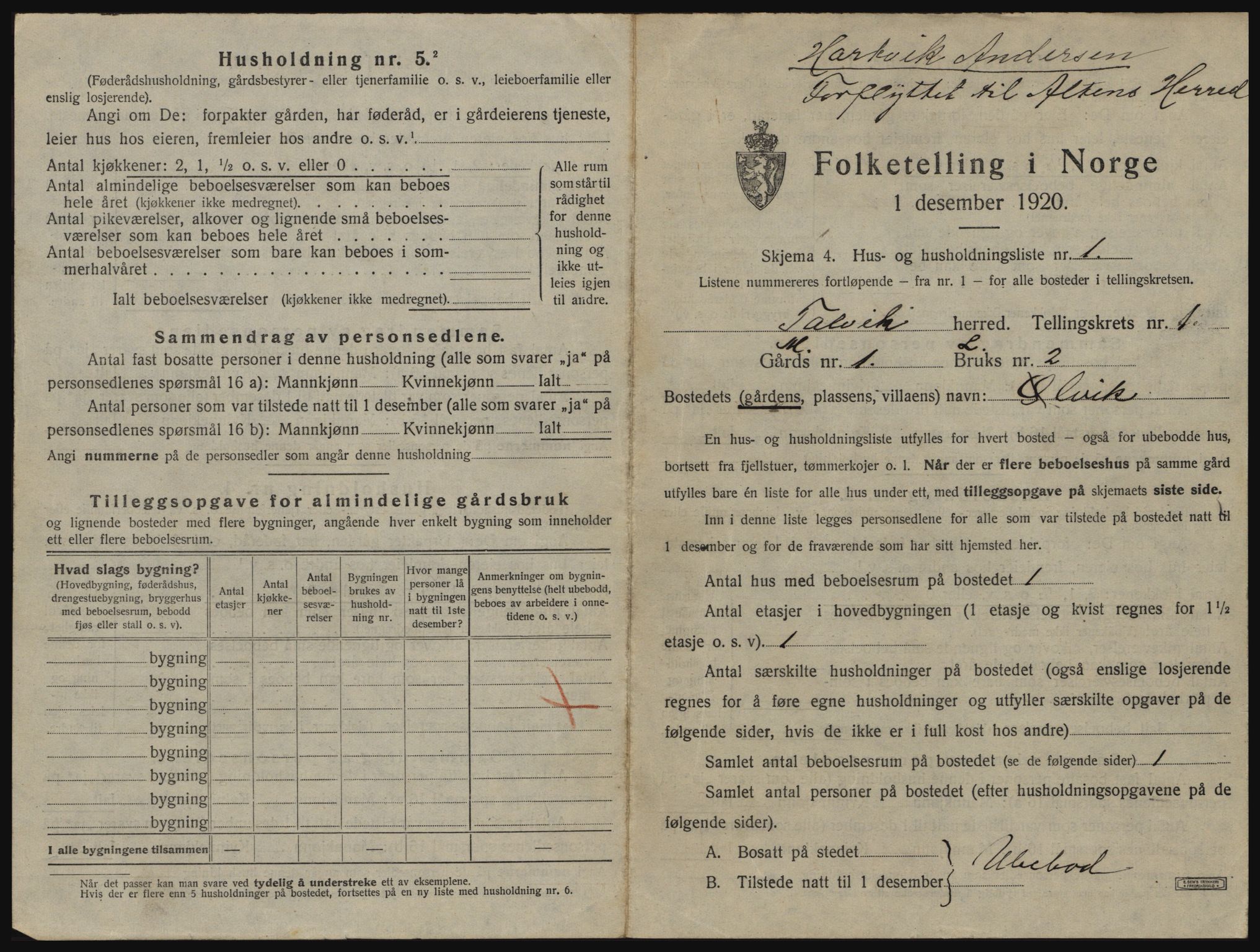 SATØ, 1920 census for Talvik, 1920, p. 40