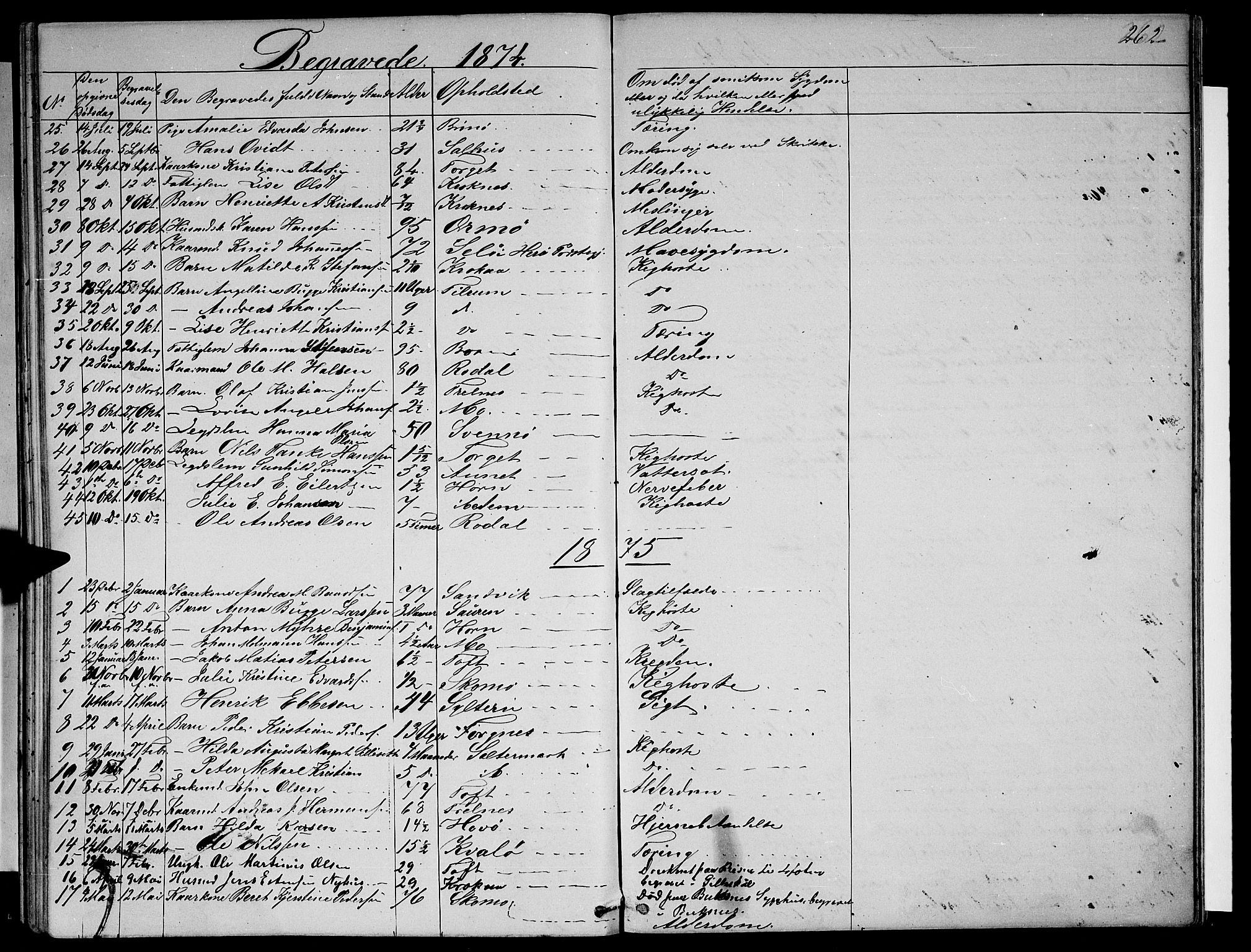 Ministerialprotokoller, klokkerbøker og fødselsregistre - Nordland, SAT/A-1459/813/L0212: Parish register (copy) no. 813C04, 1864-1886, p. 262