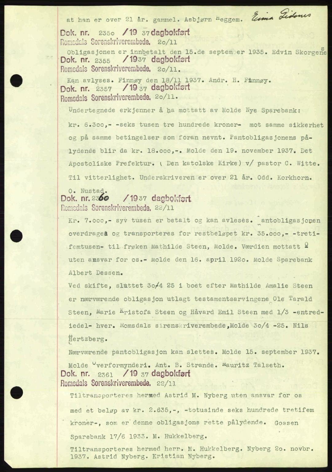 Romsdal sorenskriveri, AV/SAT-A-4149/1/2/2C: Mortgage book no. C1a, 1936-1945, Diary no: : 2350/1937