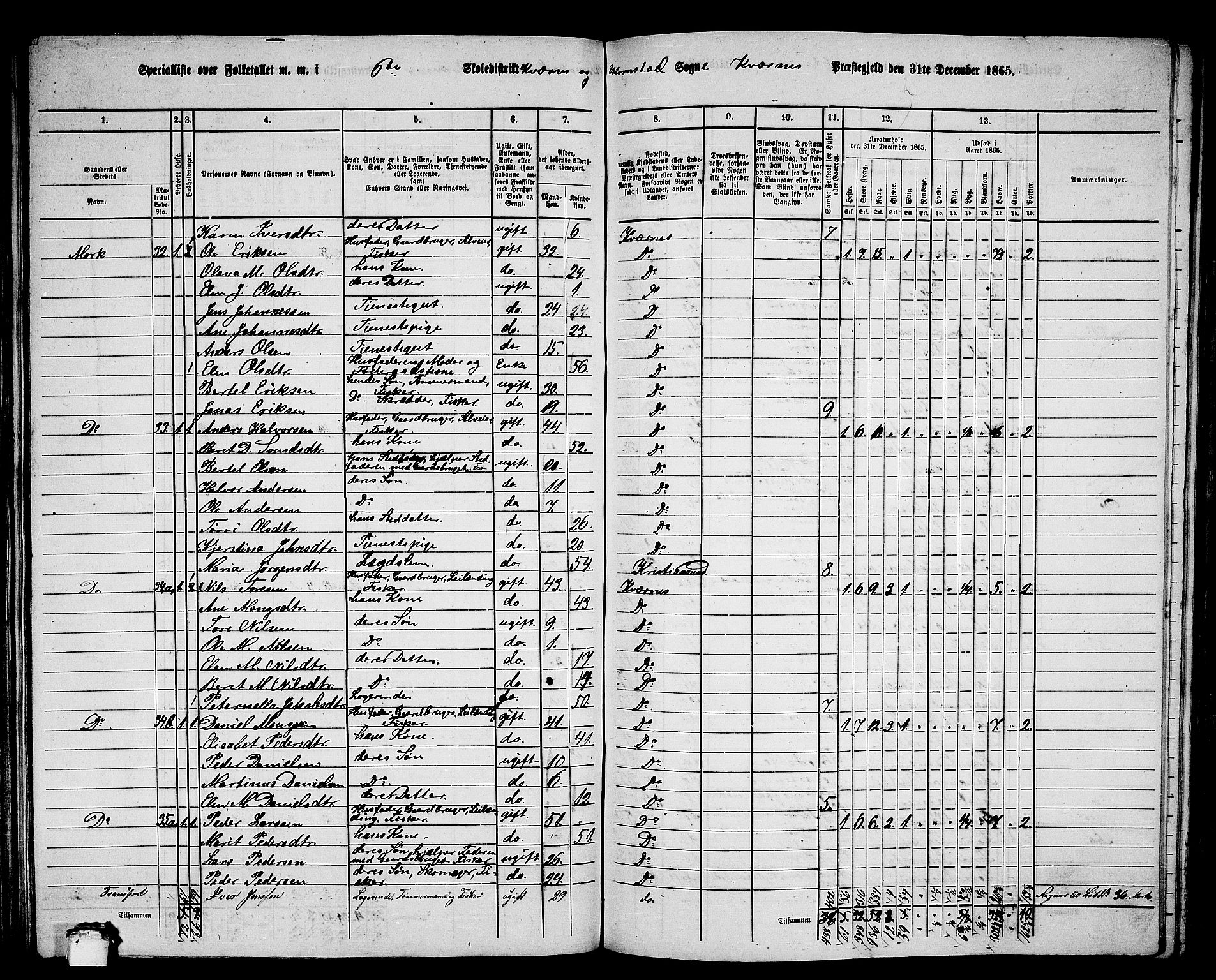 RA, 1865 census for Kvernes, 1865, p. 121