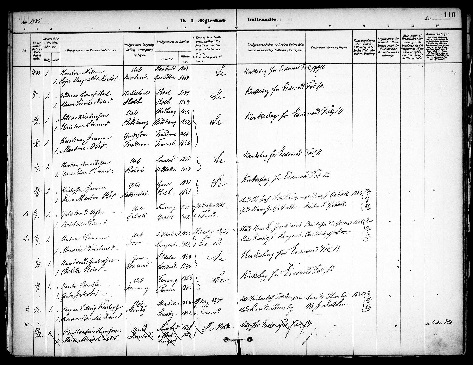 Eidsvoll prestekontor Kirkebøker, AV/SAO-A-10888/F/Fb/L0001: Parish register (official) no. II 1, 1882-1897, p. 116