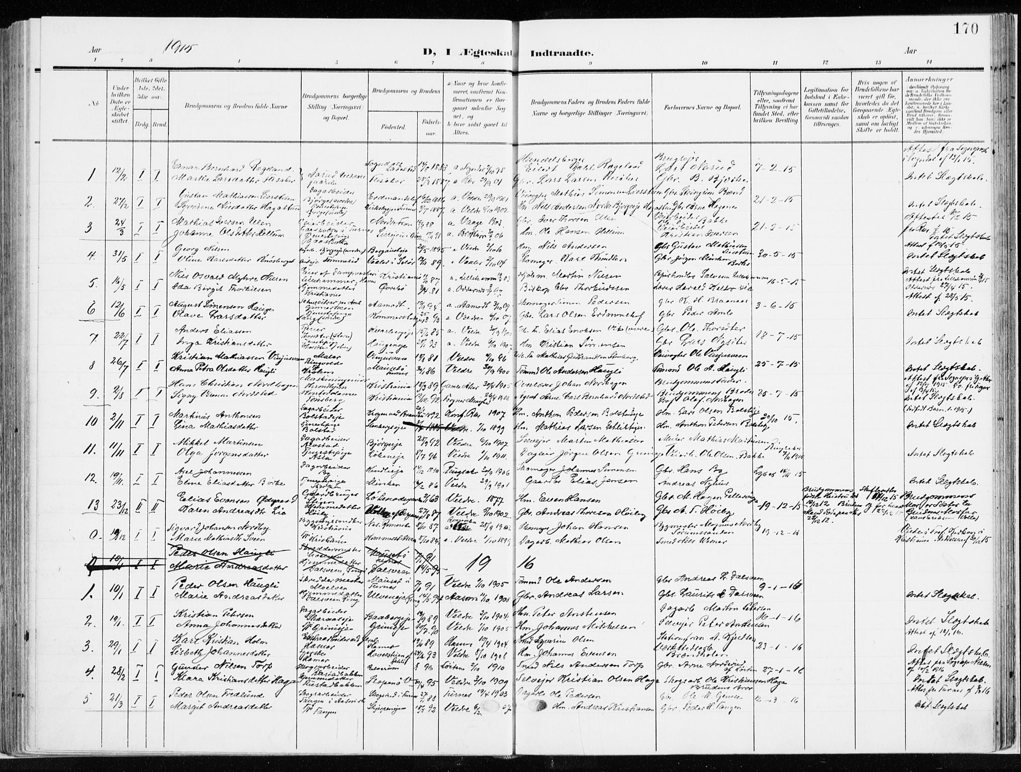 Ringsaker prestekontor, AV/SAH-PREST-014/K/Ka/L0019: Parish register (official) no. 19, 1905-1920, p. 170