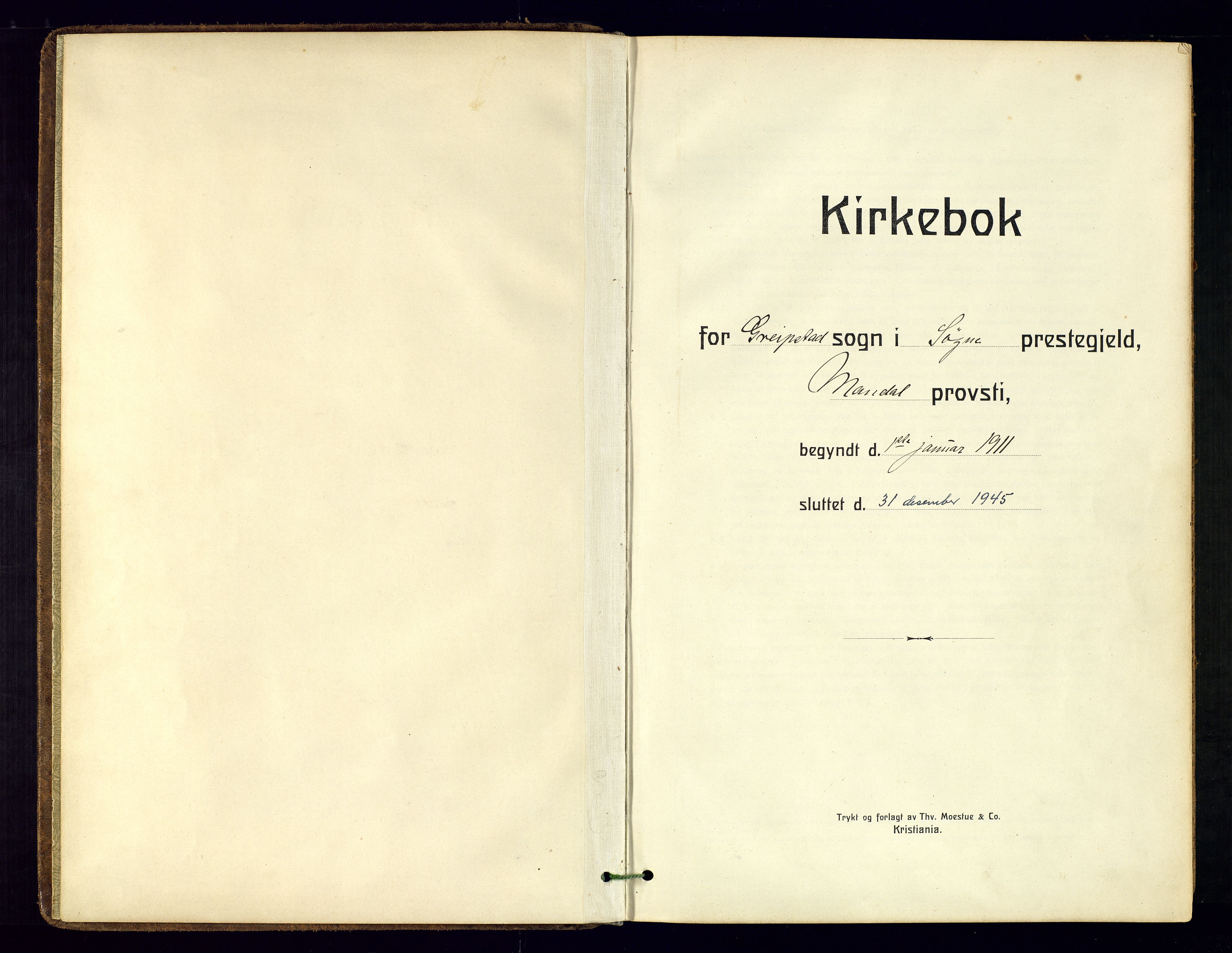 Søgne sokneprestkontor, AV/SAK-1111-0037/F/Fa/Faa/L0004: Parish register (official) no. A 4, 1911-1945