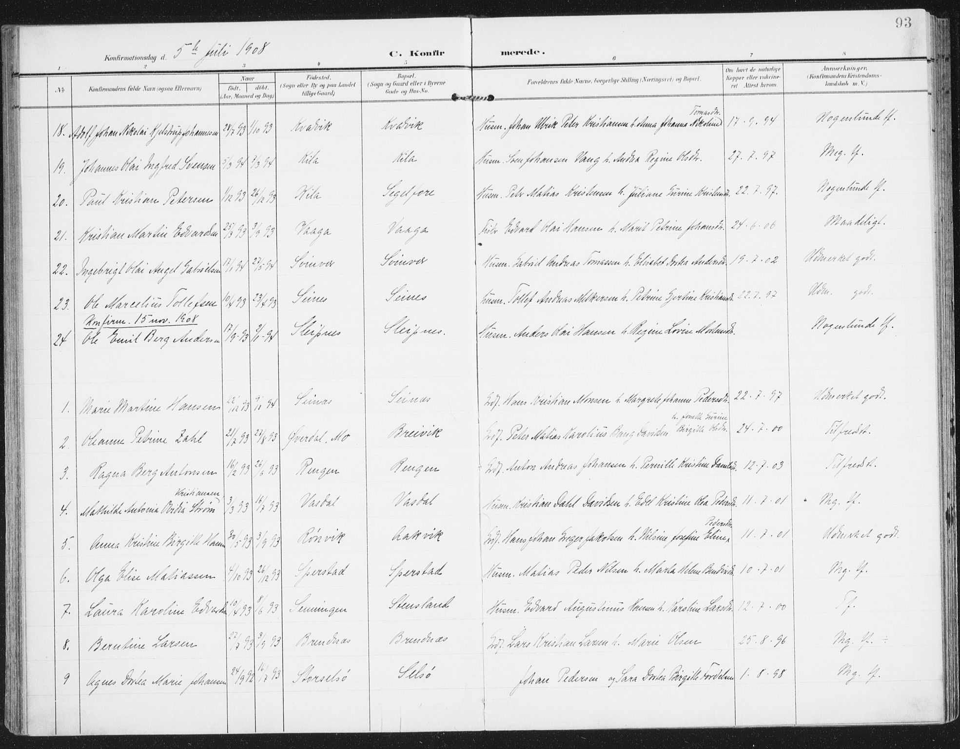 Ministerialprotokoller, klokkerbøker og fødselsregistre - Nordland, AV/SAT-A-1459/841/L0612: Parish register (official) no. 841A15, 1902-1910, p. 93