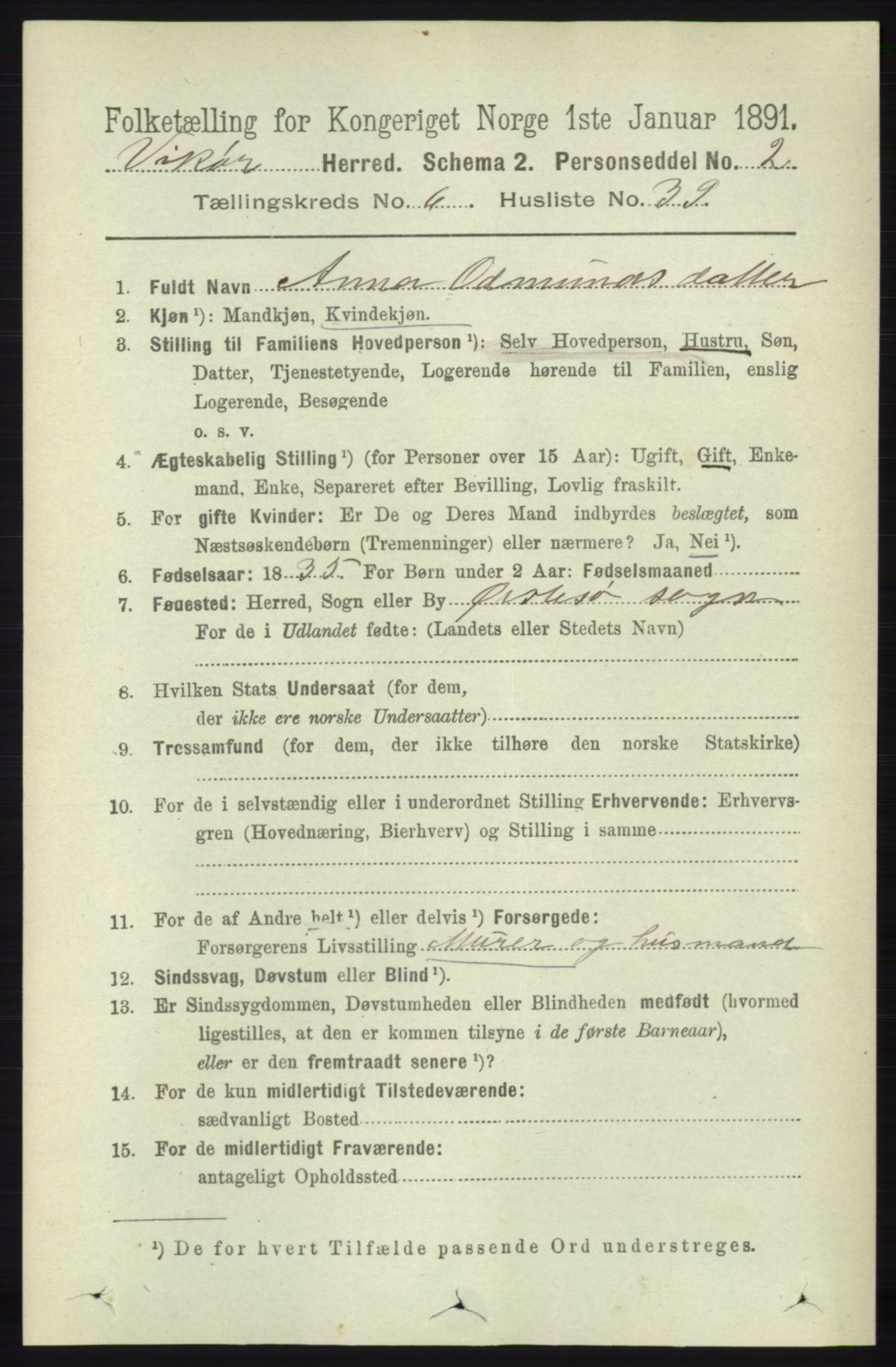 RA, 1891 census for 1238 Vikør, 1891, p. 2009