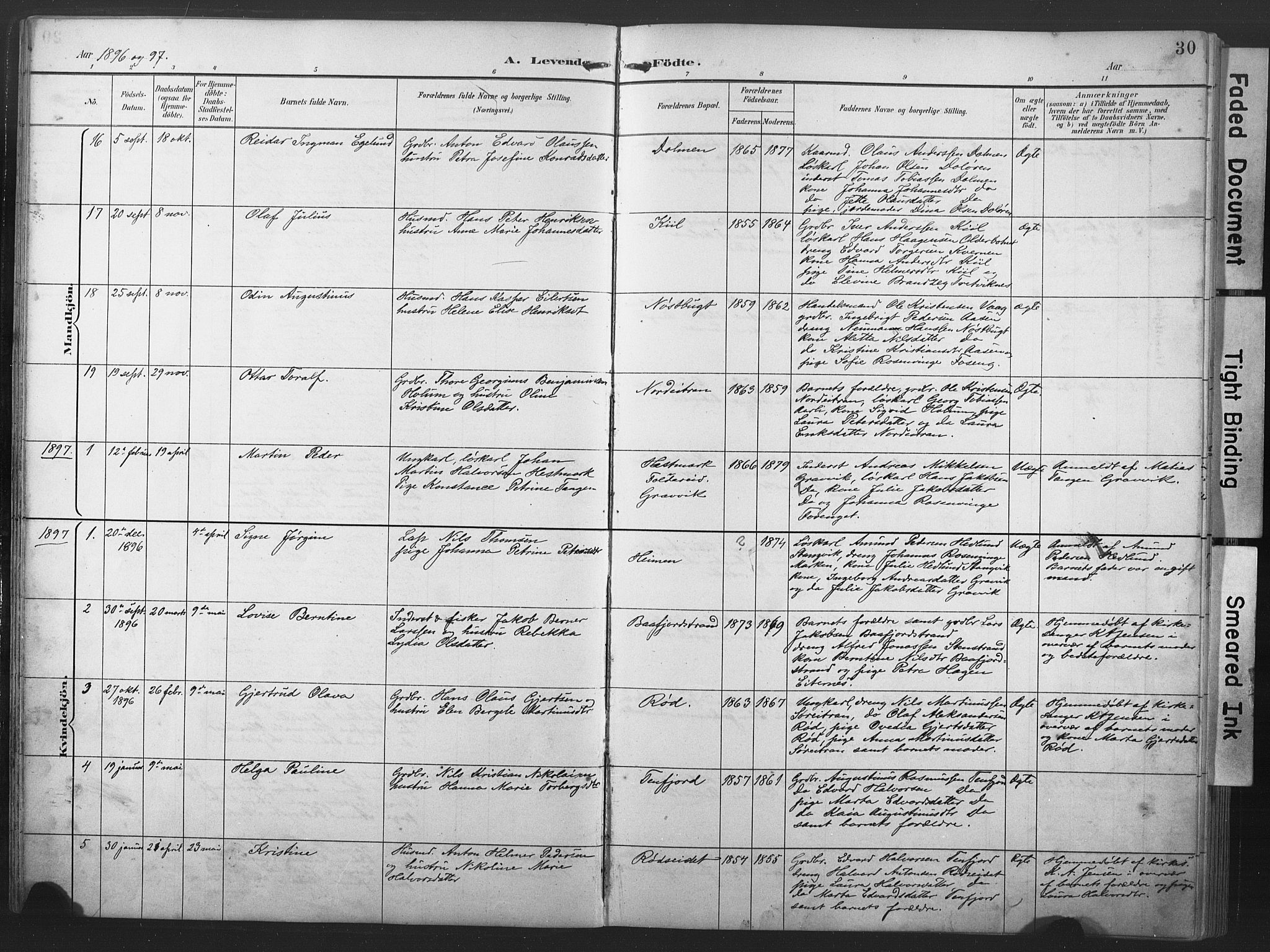 Ministerialprotokoller, klokkerbøker og fødselsregistre - Nord-Trøndelag, AV/SAT-A-1458/789/L0706: Parish register (copy) no. 789C01, 1888-1931, p. 30