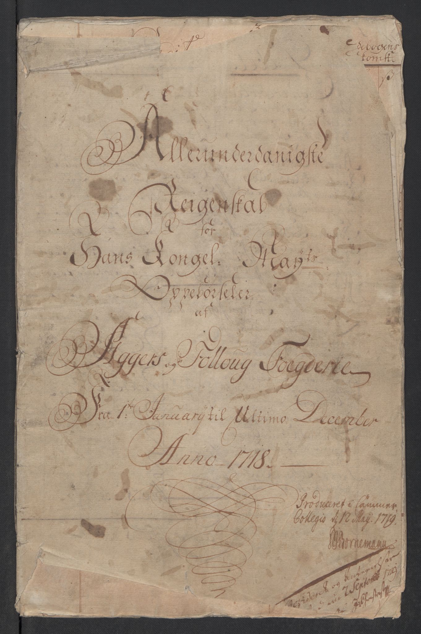 Rentekammeret inntil 1814, Reviderte regnskaper, Fogderegnskap, RA/EA-4092/R10/L0456: Fogderegnskap Aker og Follo, 1718, p. 3