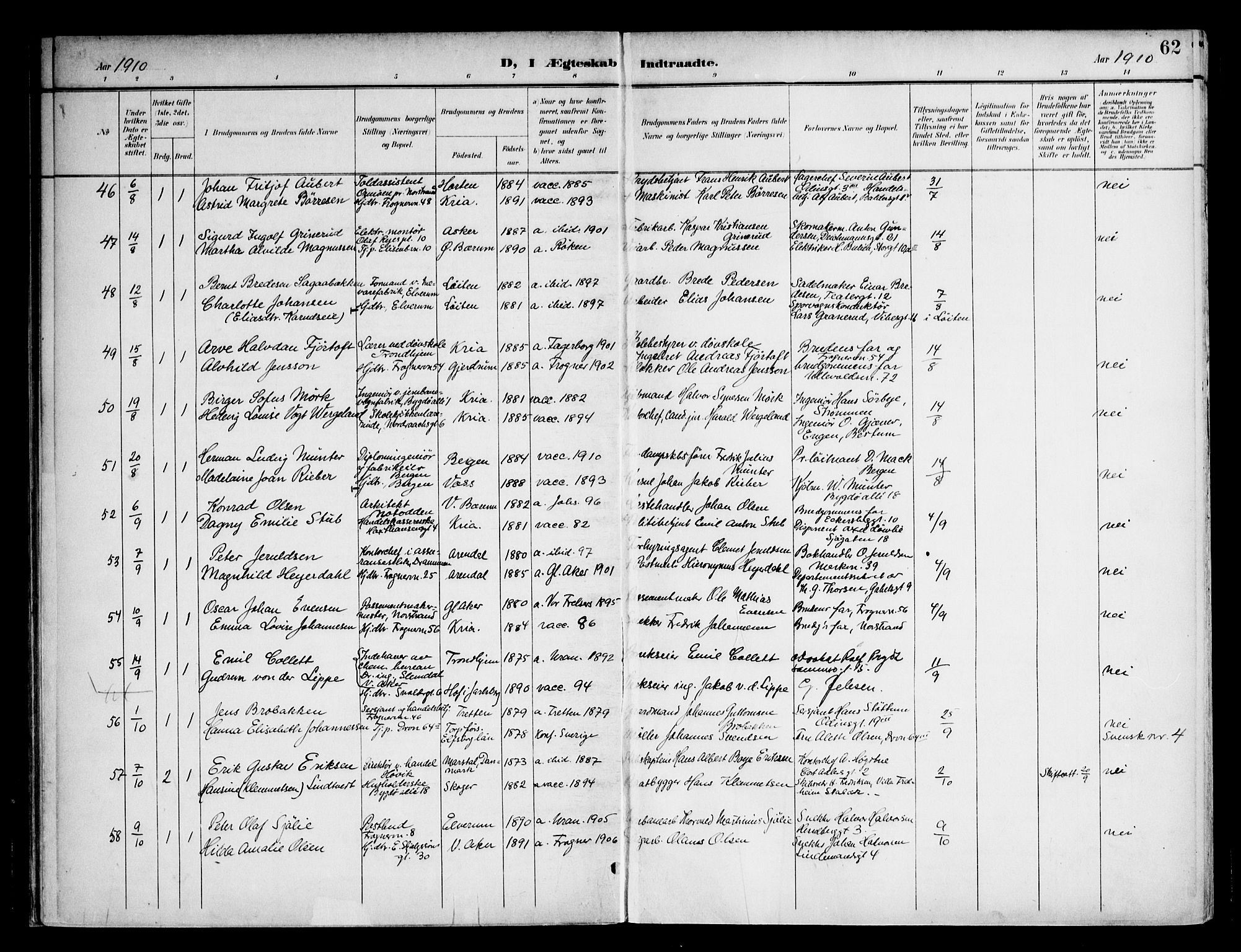 Frogner prestekontor Kirkebøker, SAO/A-10886/F/Fa/L0003: Parish register (official) no. 3, 1898-1917, p. 62