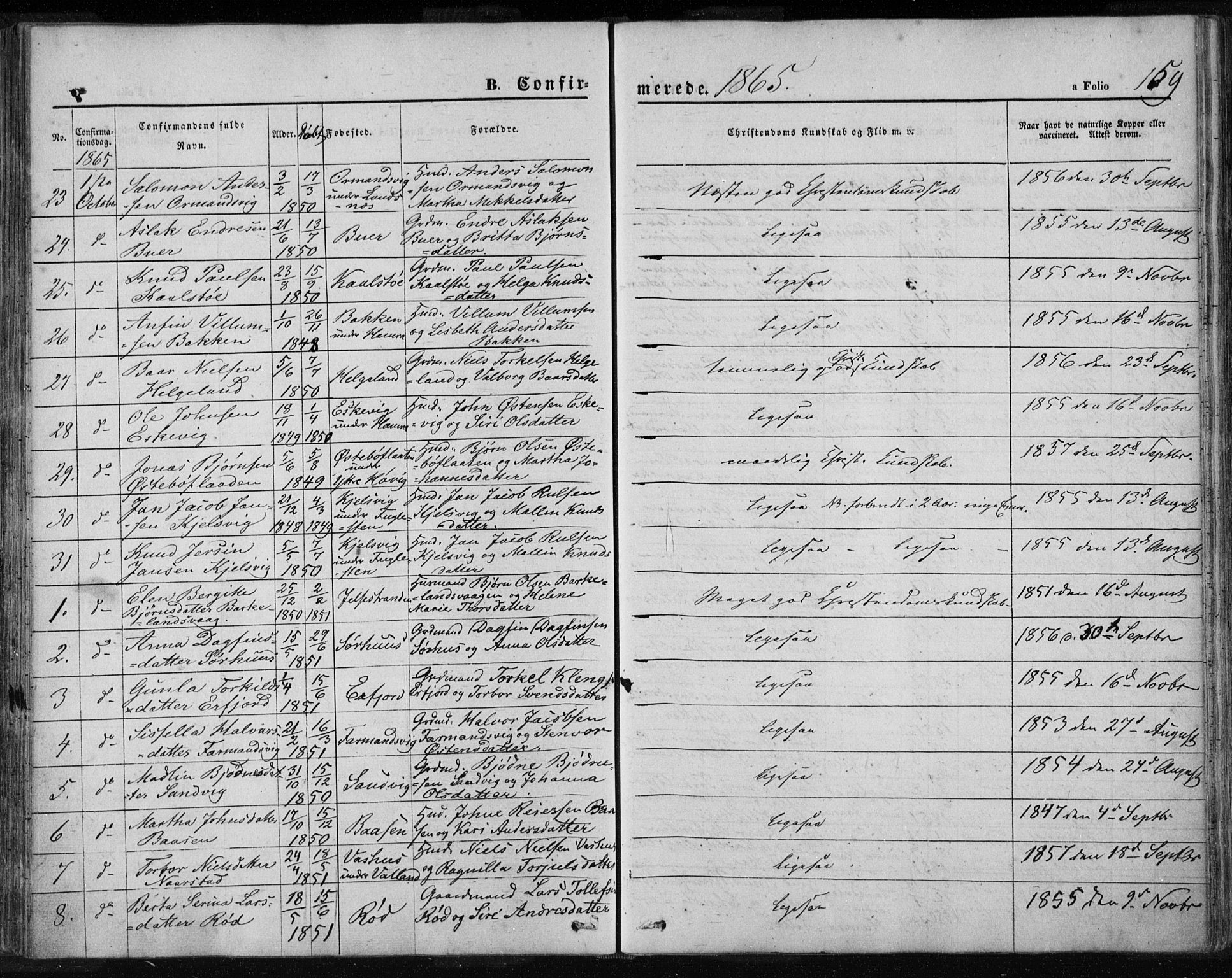 Jelsa sokneprestkontor, AV/SAST-A-101842/01/IV: Parish register (official) no. A 7, 1854-1866, p. 159