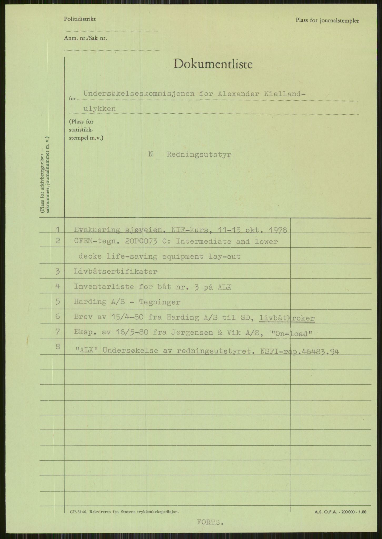 Justisdepartementet, Granskningskommisjonen ved Alexander Kielland-ulykken 27.3.1980, AV/RA-S-1165/D/L0015: L Health and Safety Executive (Doku.liste + L1 av 1)/M Lloyds Register (Doku.liste + M1-M5 av 10)/ N Redningsutstyr (Doku.liste + N1-N43 av 43) , 1980-1981, p. 300