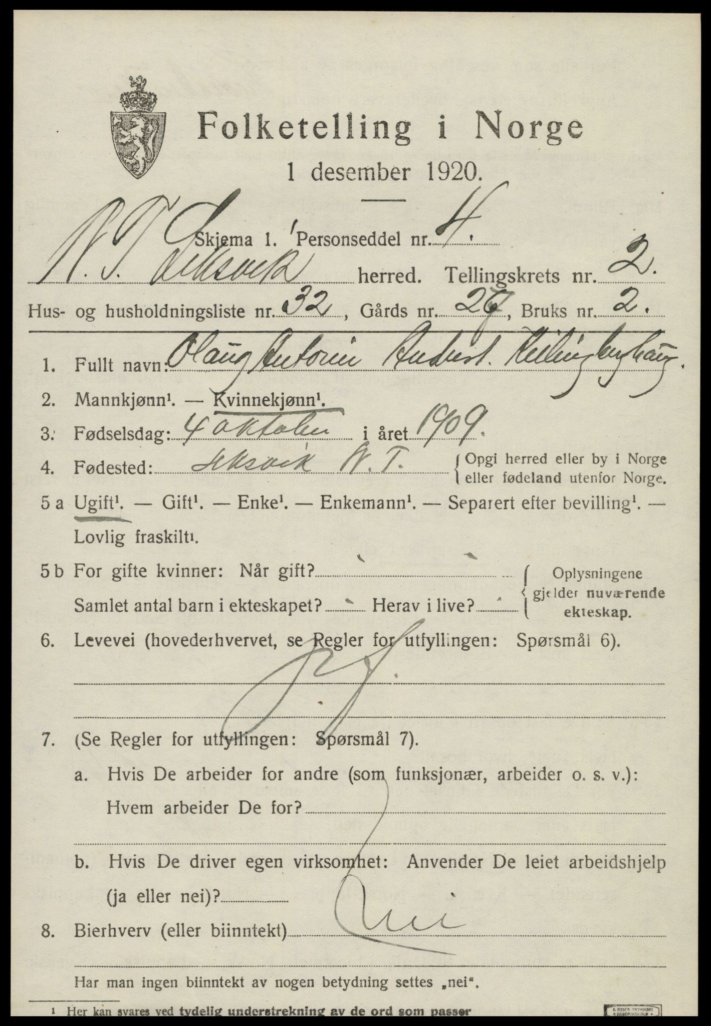 SAT, 1920 census for Leksvik, 1920, p. 2138