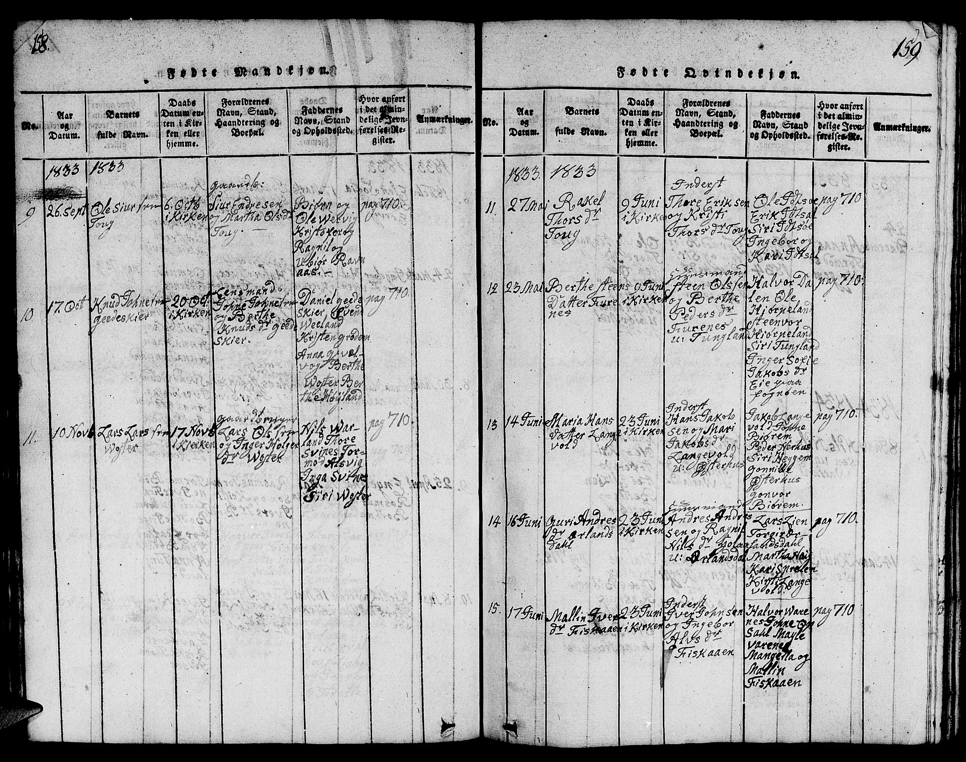 Strand sokneprestkontor, AV/SAST-A-101828/H/Ha/Hab/L0001: Parish register (copy) no. B 1, 1816-1854, p. 158-159