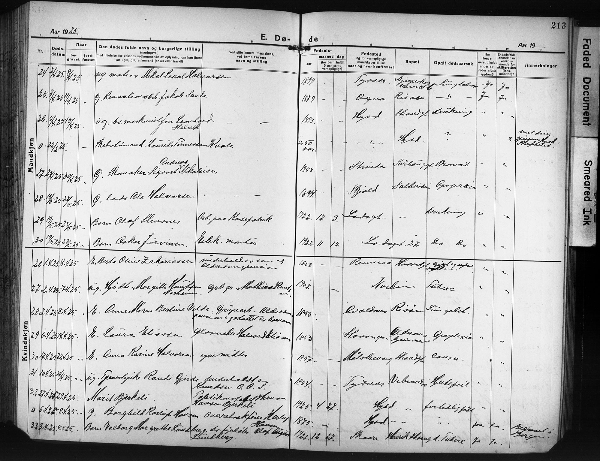 Haugesund sokneprestkontor, AV/SAST-A -101863/H/Ha/Hab/L0010: Parish register (copy) no. B 10, 1920-1931, p. 213