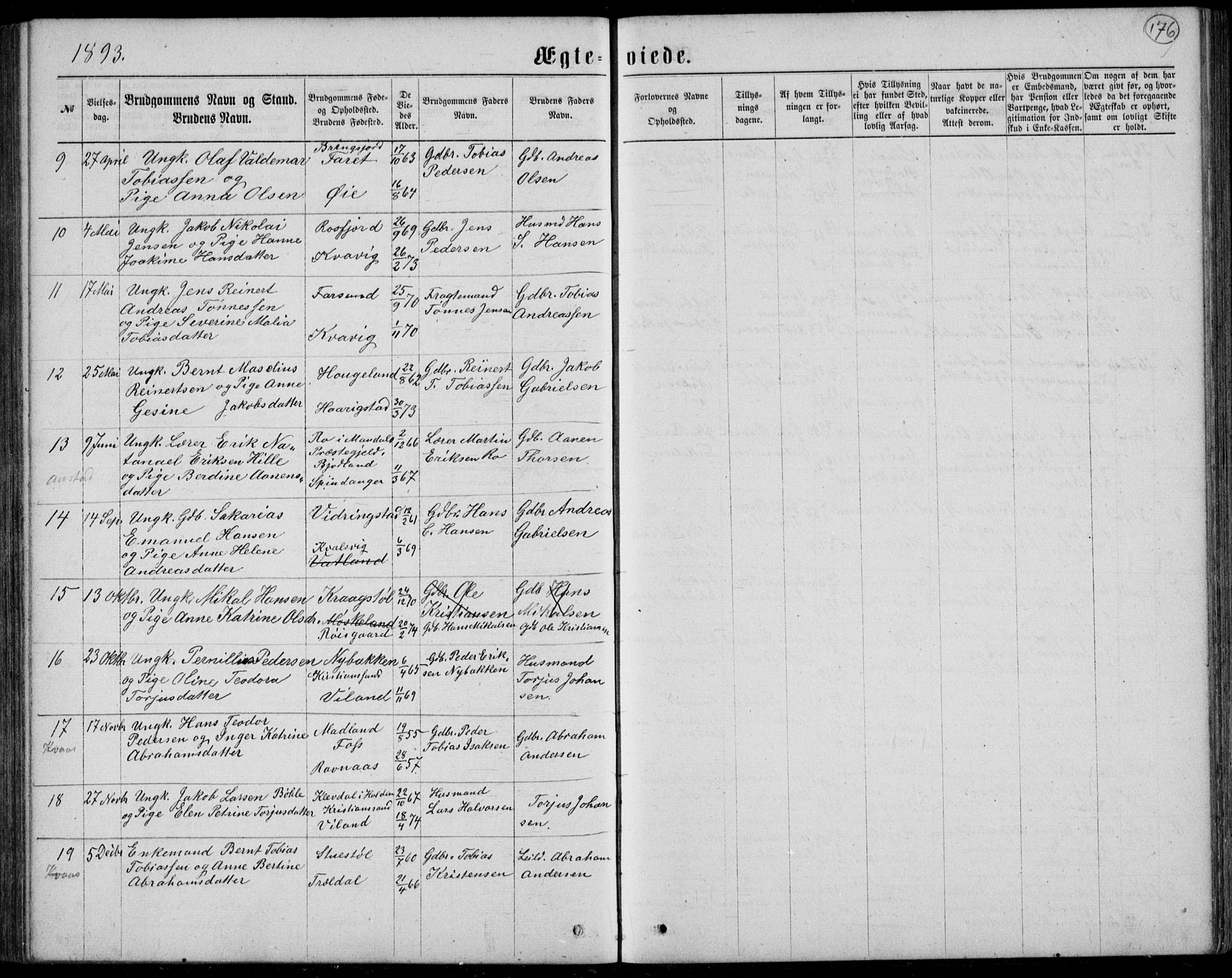 Lyngdal sokneprestkontor, AV/SAK-1111-0029/F/Fb/Fbc/L0004: Parish register (copy) no. B 4, 1878-1896, p. 176