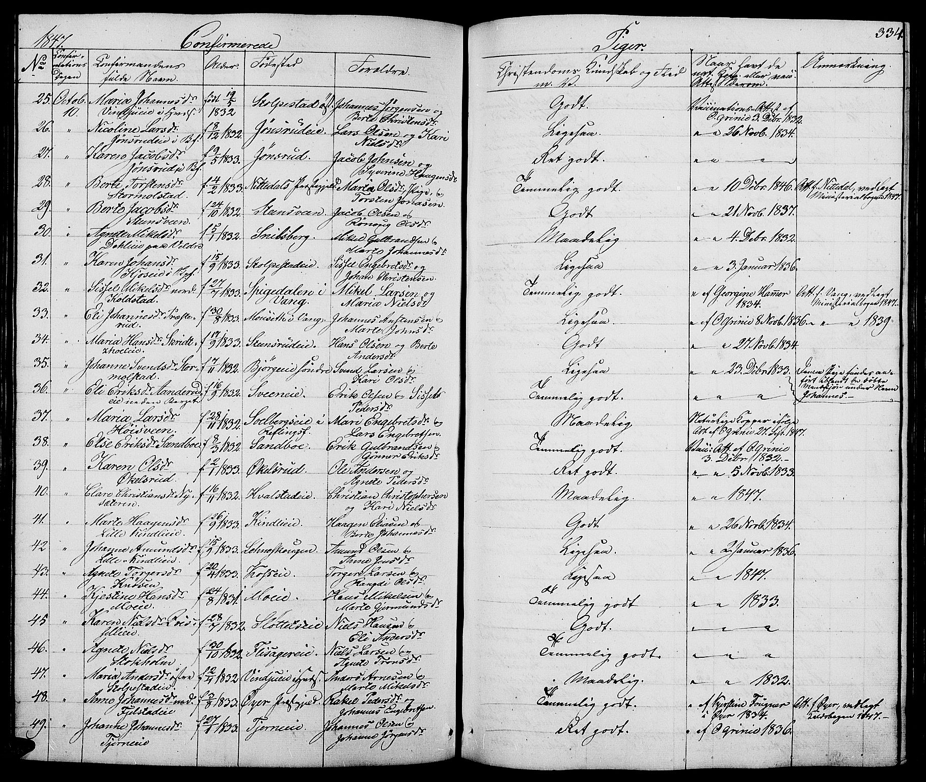 Ringsaker prestekontor, AV/SAH-PREST-014/L/La/L0005: Parish register (copy) no. 5, 1839-1850, p. 334