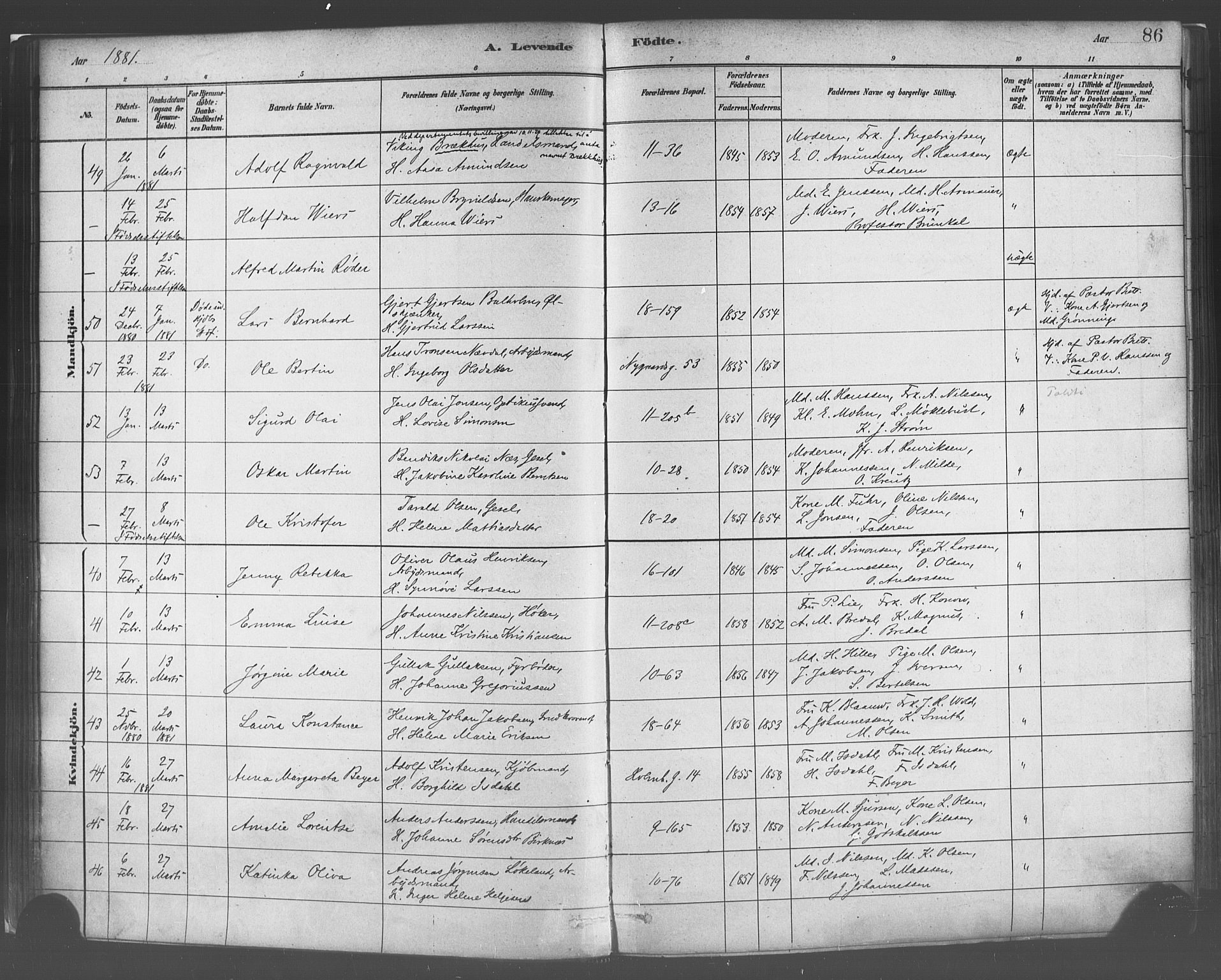 Domkirken sokneprestembete, SAB/A-74801/H/Haa/L0023: Parish register (official) no. B 6, 1879-1887, p. 86