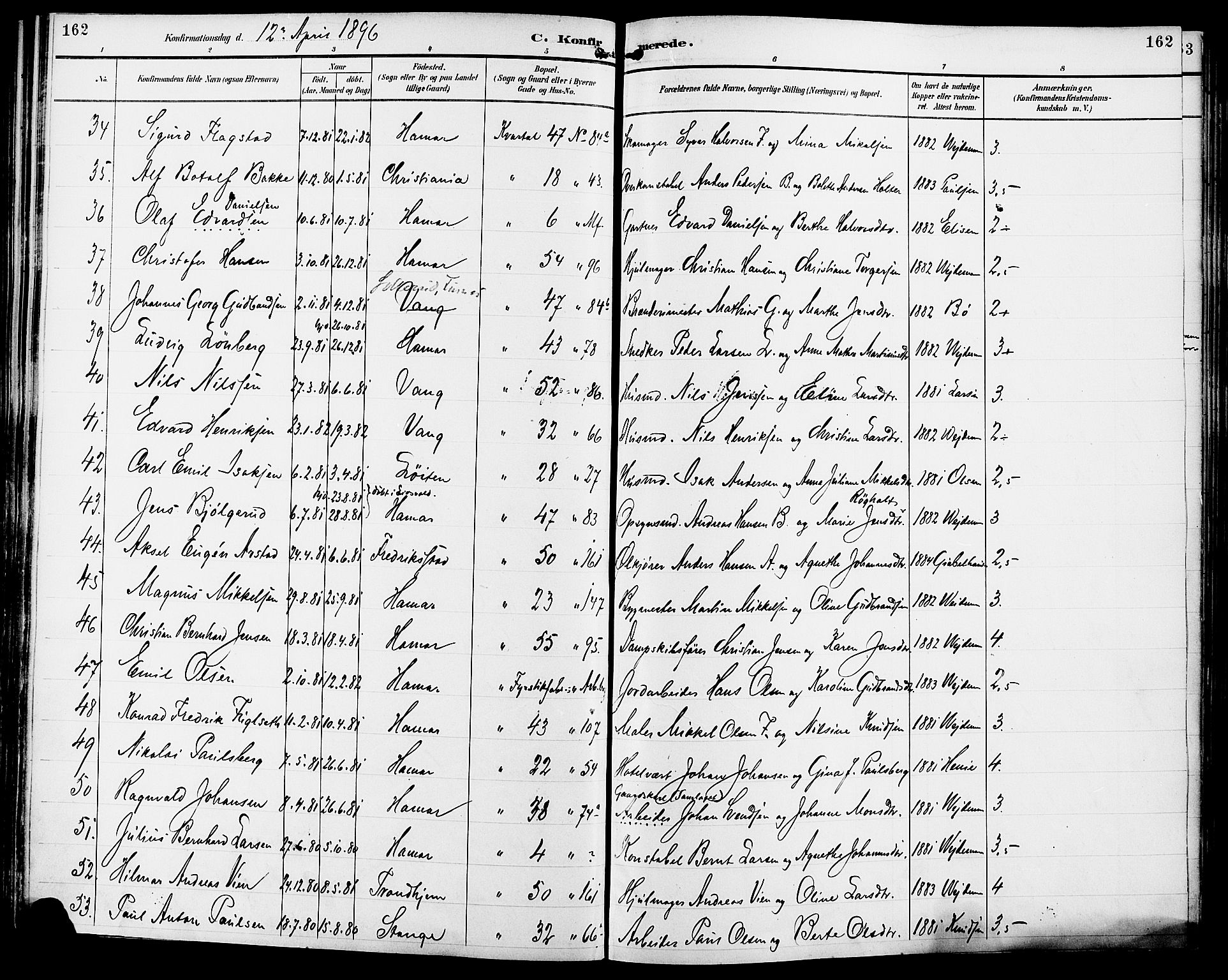 Vang prestekontor, Hedmark, AV/SAH-PREST-008/H/Ha/Haa/L0017: Parish register (official) no. 17, 1890-1899, p. 162