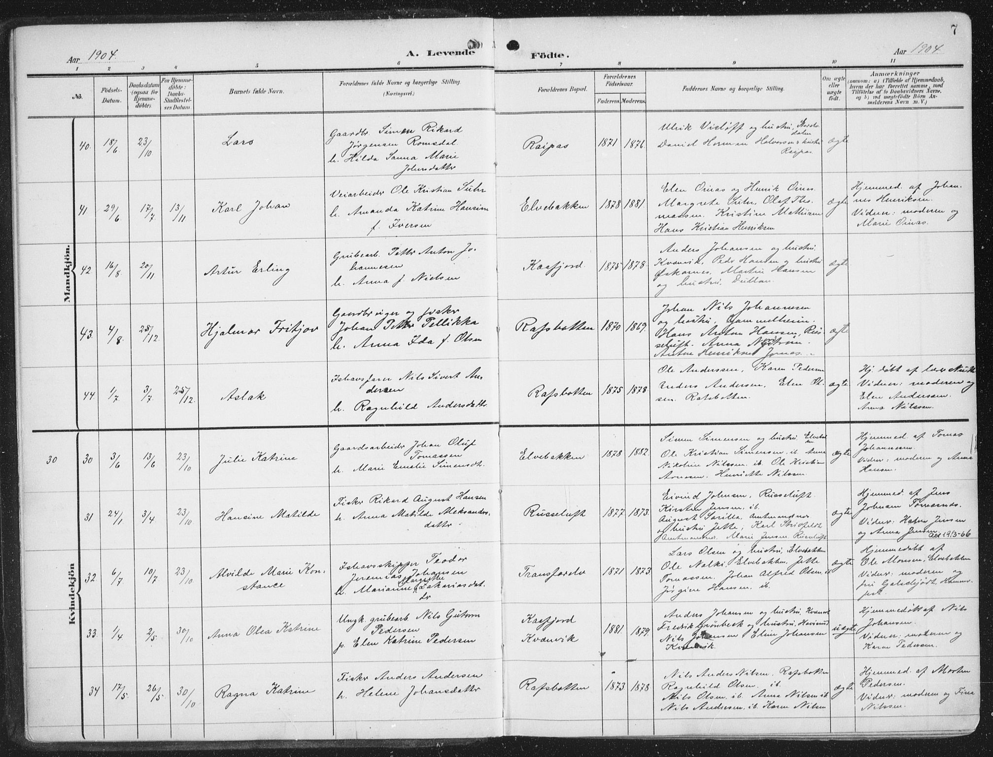 Alta sokneprestkontor, AV/SATØ-S-1338/H/Ha/L0005.kirke: Parish register (official) no. 5, 1904-1918, p. 7
