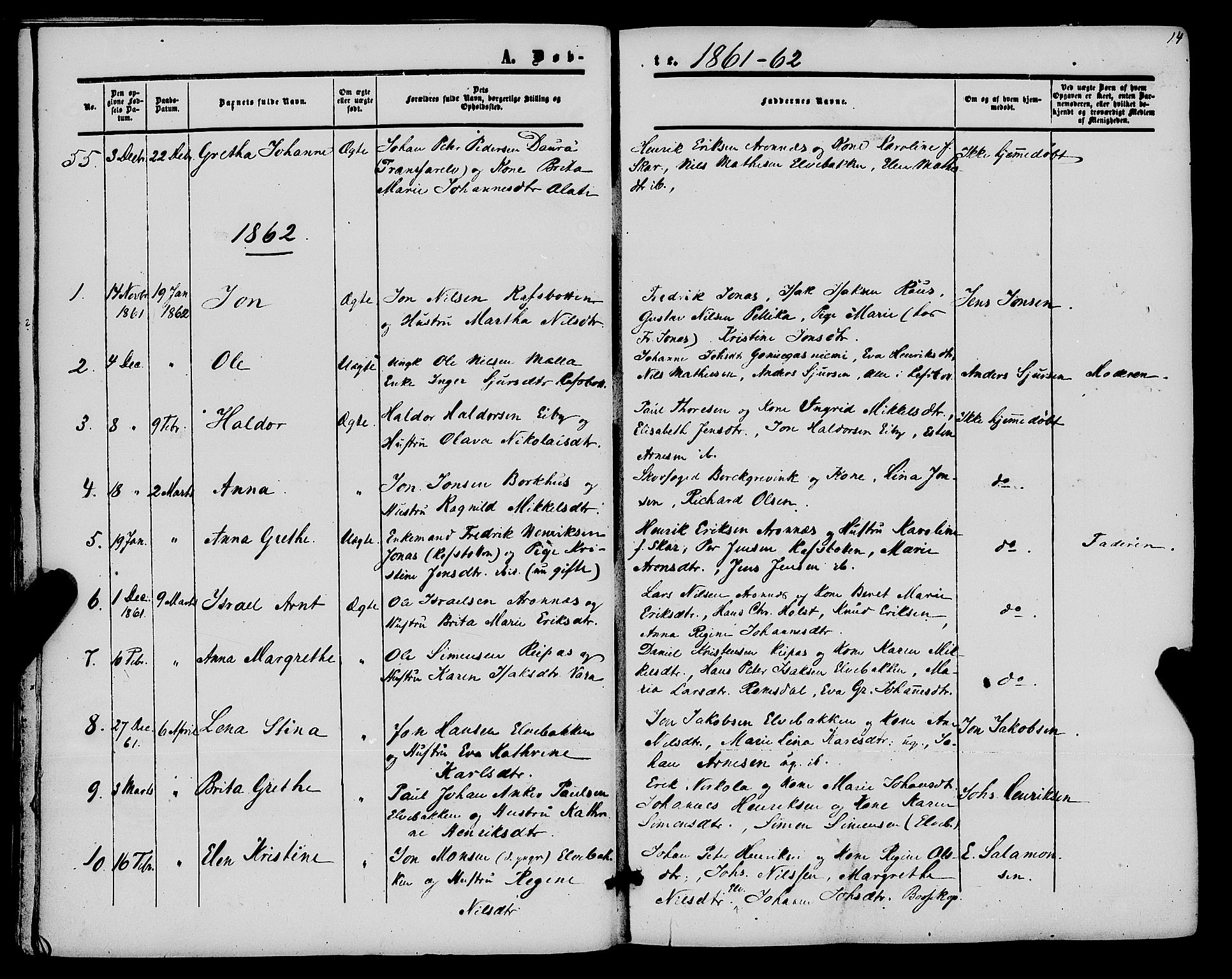 Alta sokneprestkontor, SATØ/S-1338/H/Ha/L0001.kirke: Parish register (official) no. 1, 1858-1878, p. 14