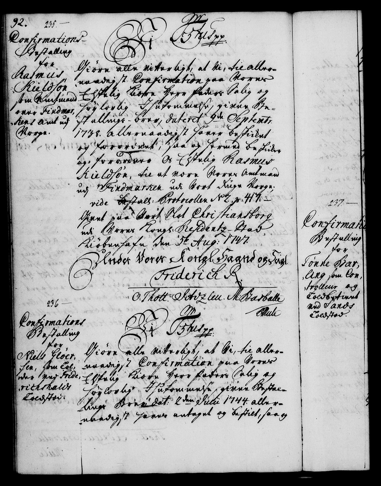 Rentekammeret, Kammerkanselliet, AV/RA-EA-3111/G/Gg/Ggg/L0002: Norsk konfirmasjonsbestallingsprotokoll med register (merket RK 53.32), 1746-1748, p. 92