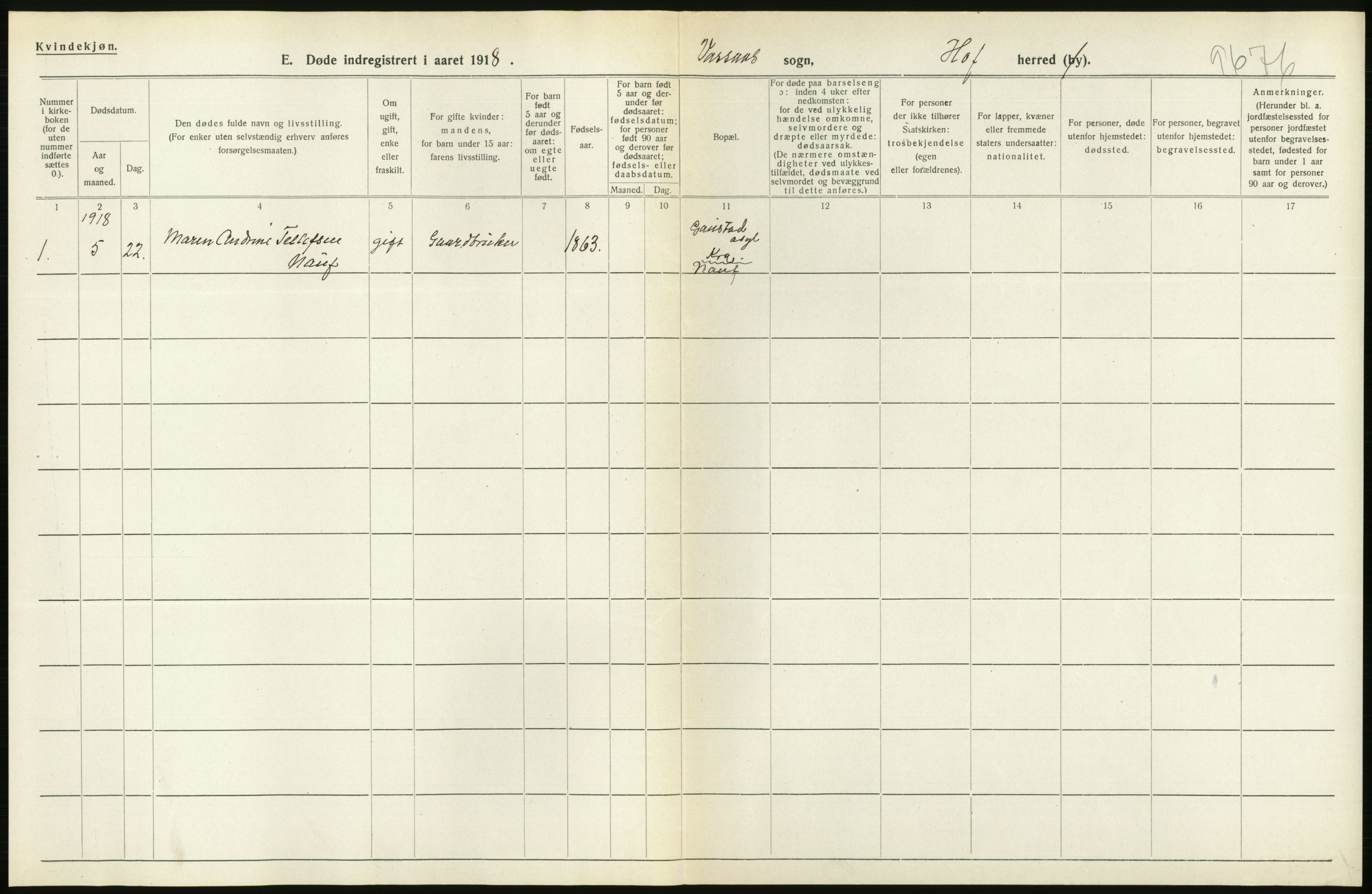 Statistisk sentralbyrå, Sosiodemografiske emner, Befolkning, AV/RA-S-2228/D/Df/Dfb/Dfbh/L0023: Vestfold fylke: Døde. Bygder og byer., 1918, p. 220