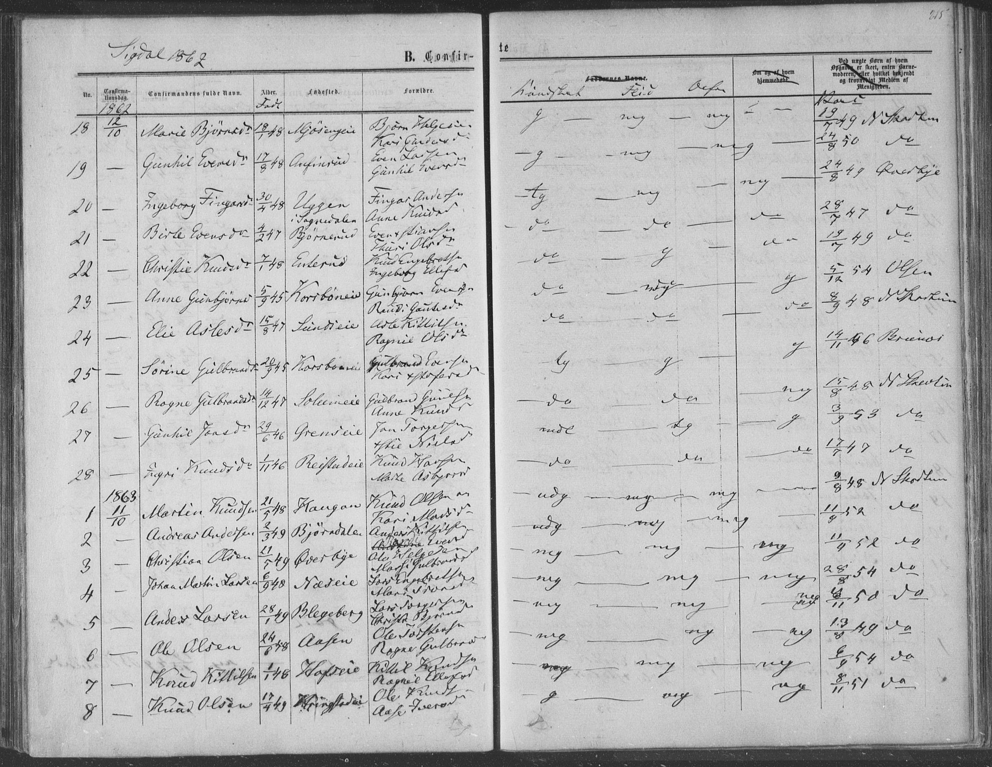 Sigdal kirkebøker, SAKO/A-245/F/Fa/L0009a: Parish register (official) no. I 9A, 1860-1871, p. 215