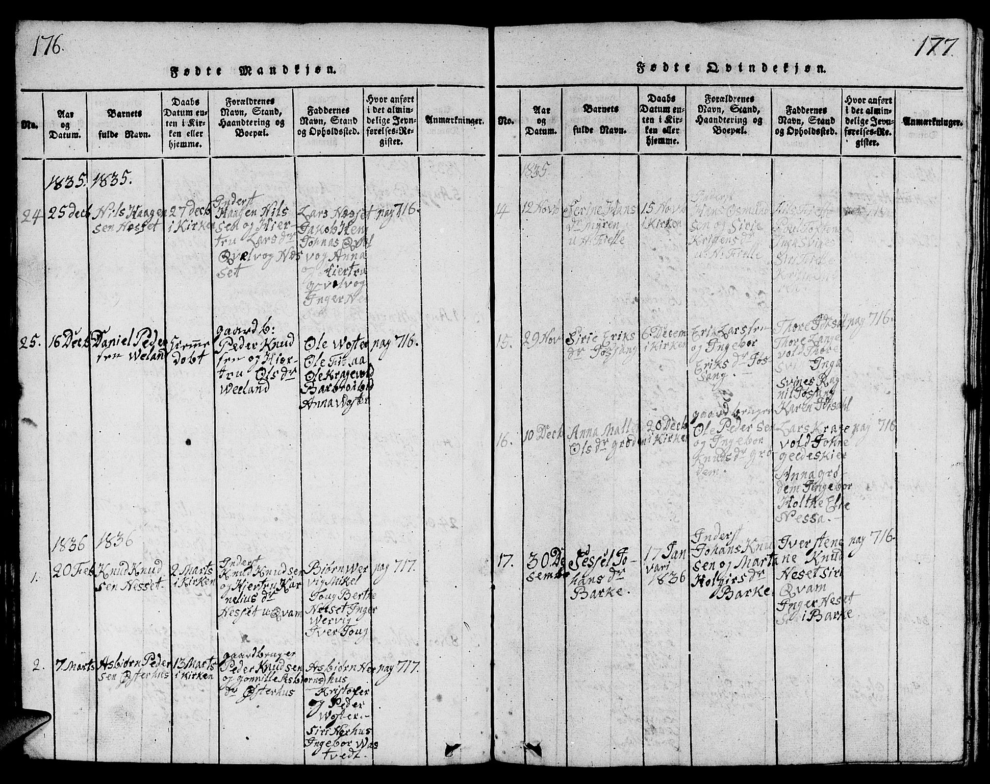 Strand sokneprestkontor, AV/SAST-A-101828/H/Ha/Hab/L0001: Parish register (copy) no. B 1, 1816-1854, p. 176-177