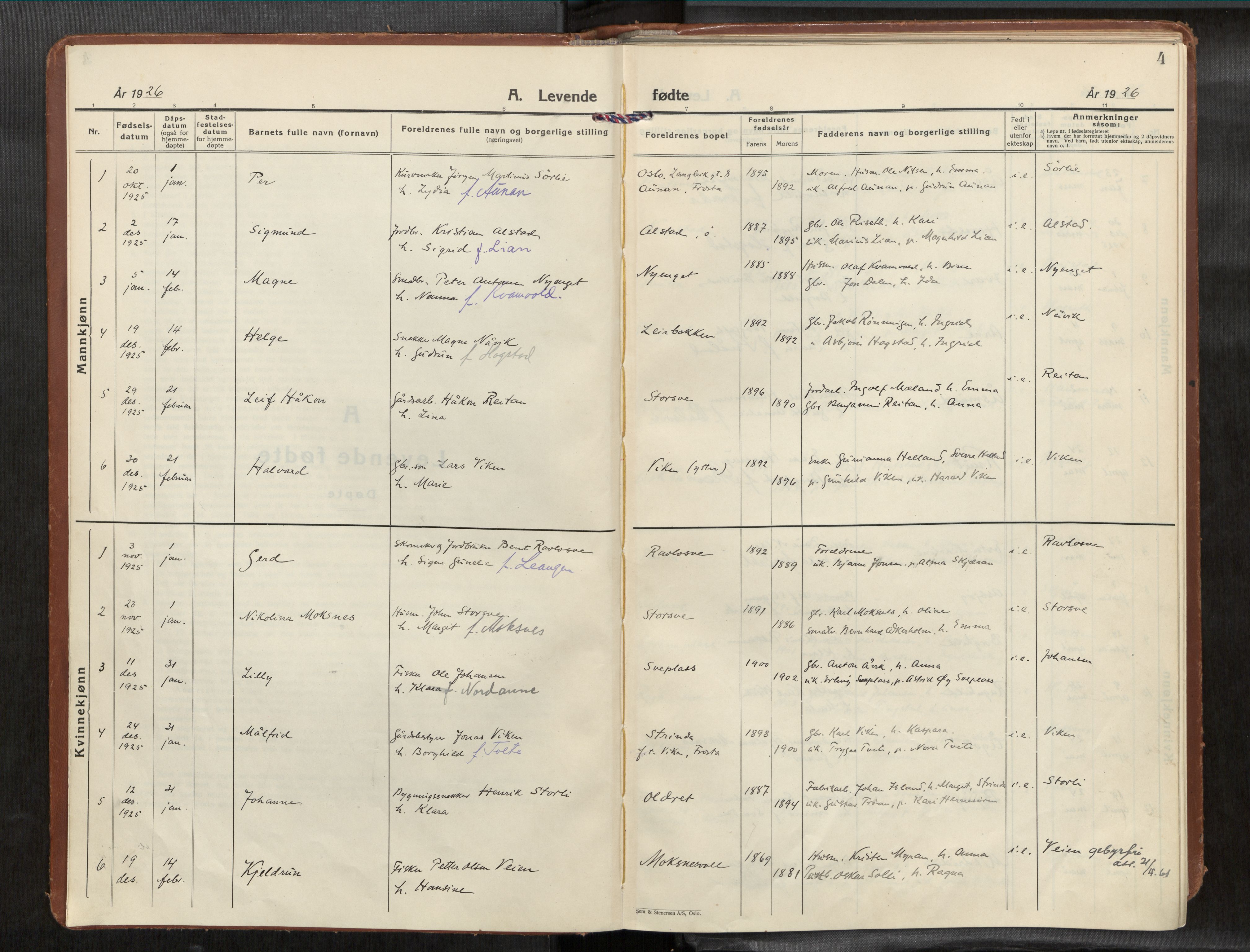 Frosta sokneprestkontor, AV/SAT-A-4380/2/H/Haa/L0001: Parish register (official) no. 1, 1926-1934, p. 4