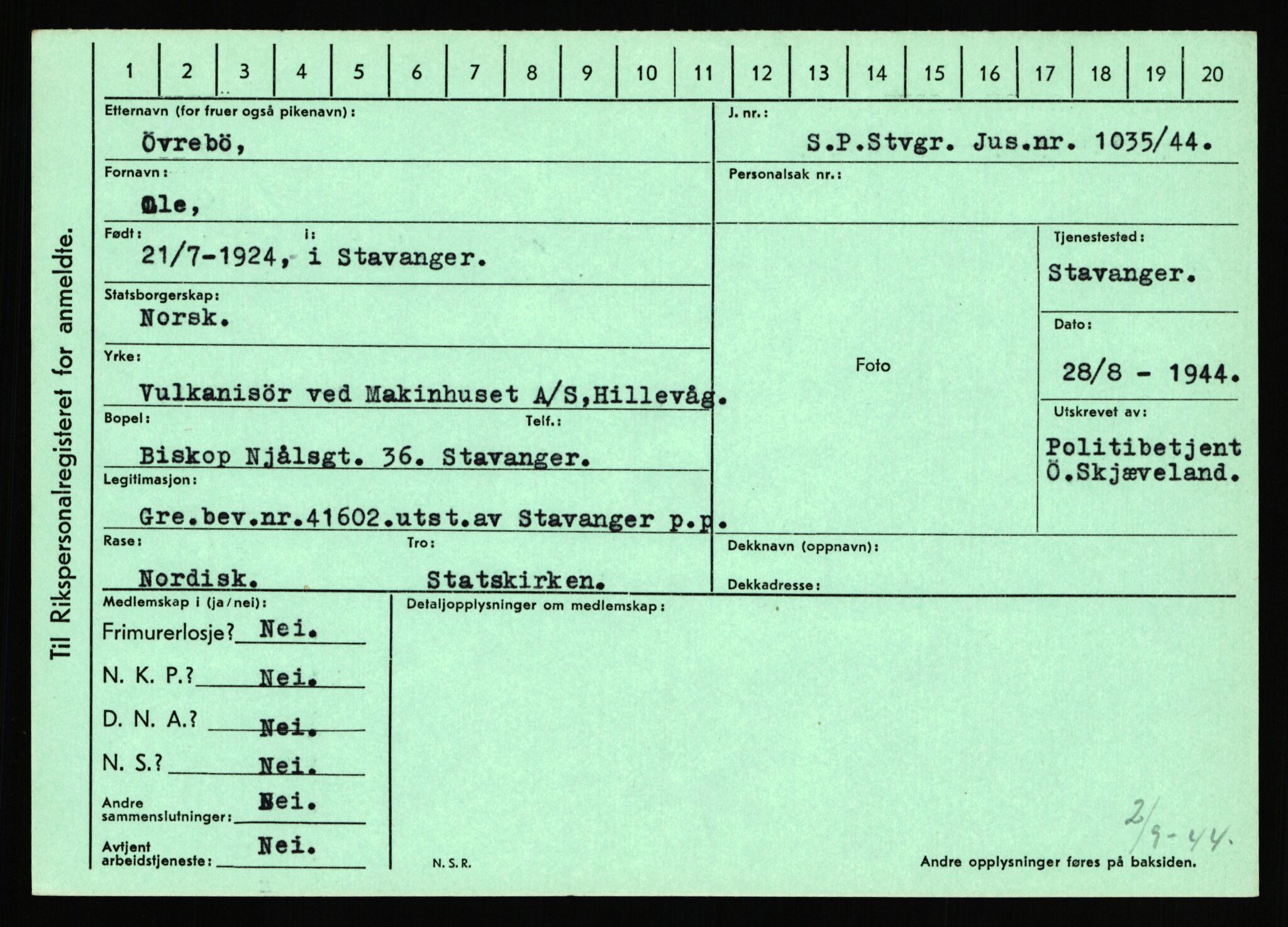 Statspolitiet - Hovedkontoret / Osloavdelingen, AV/RA-S-1329/C/Ca/L0016: Uberg - Øystese, 1943-1945, p. 4164