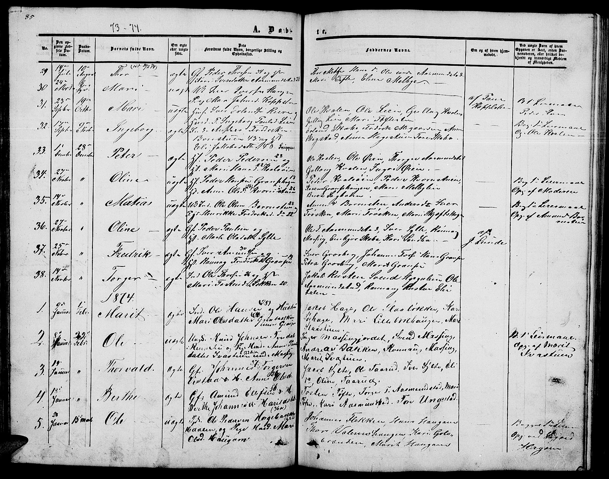 Nord-Fron prestekontor, SAH/PREST-080/H/Ha/Hab/L0002: Parish register (copy) no. 2, 1851-1883, p. 85
