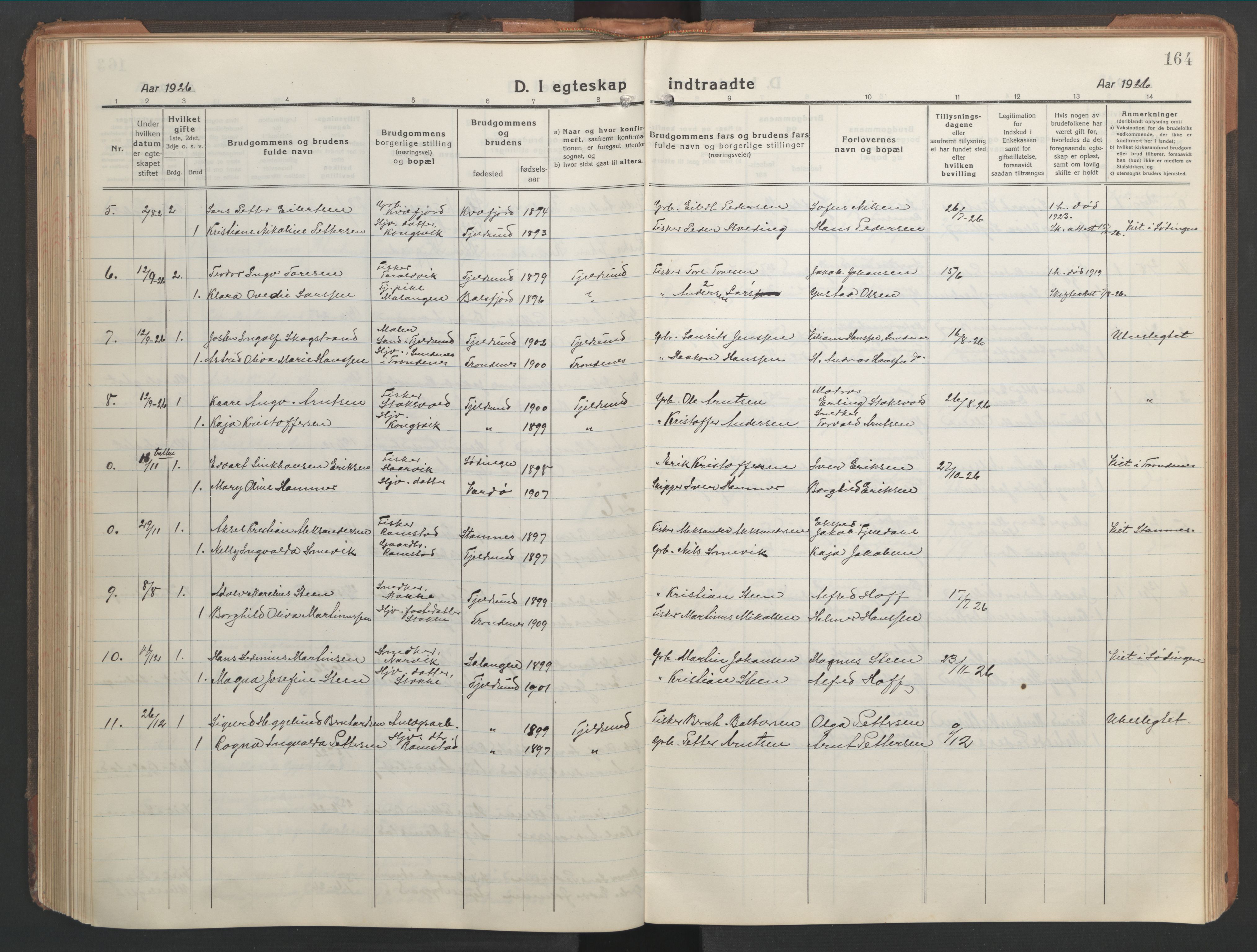 Ministerialprotokoller, klokkerbøker og fødselsregistre - Nordland, AV/SAT-A-1459/865/L0933: Parish register (copy) no. 865C05, 1917-1947, p. 164