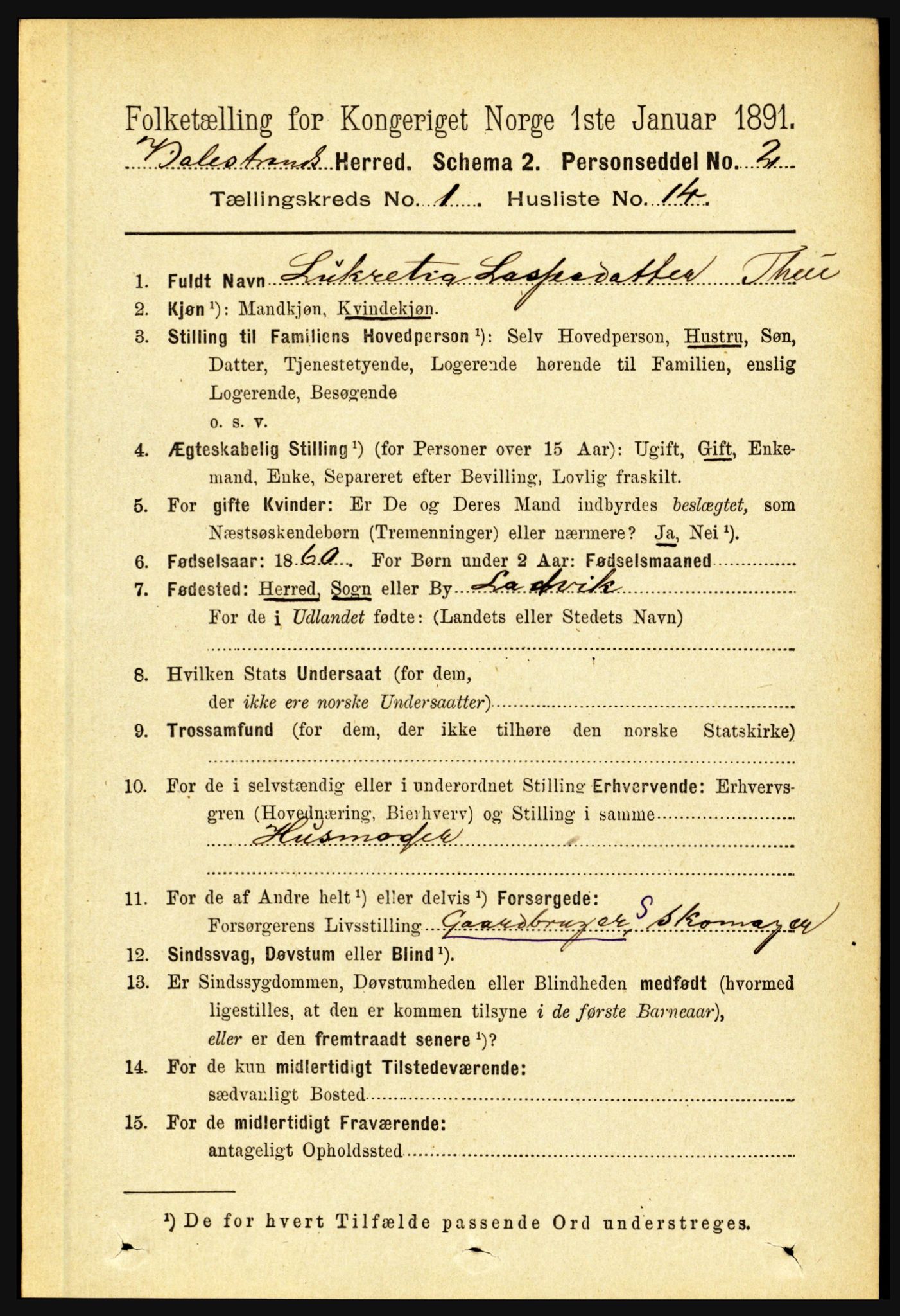 RA, 1891 census for 1418 Balestrand, 1891, p. 137