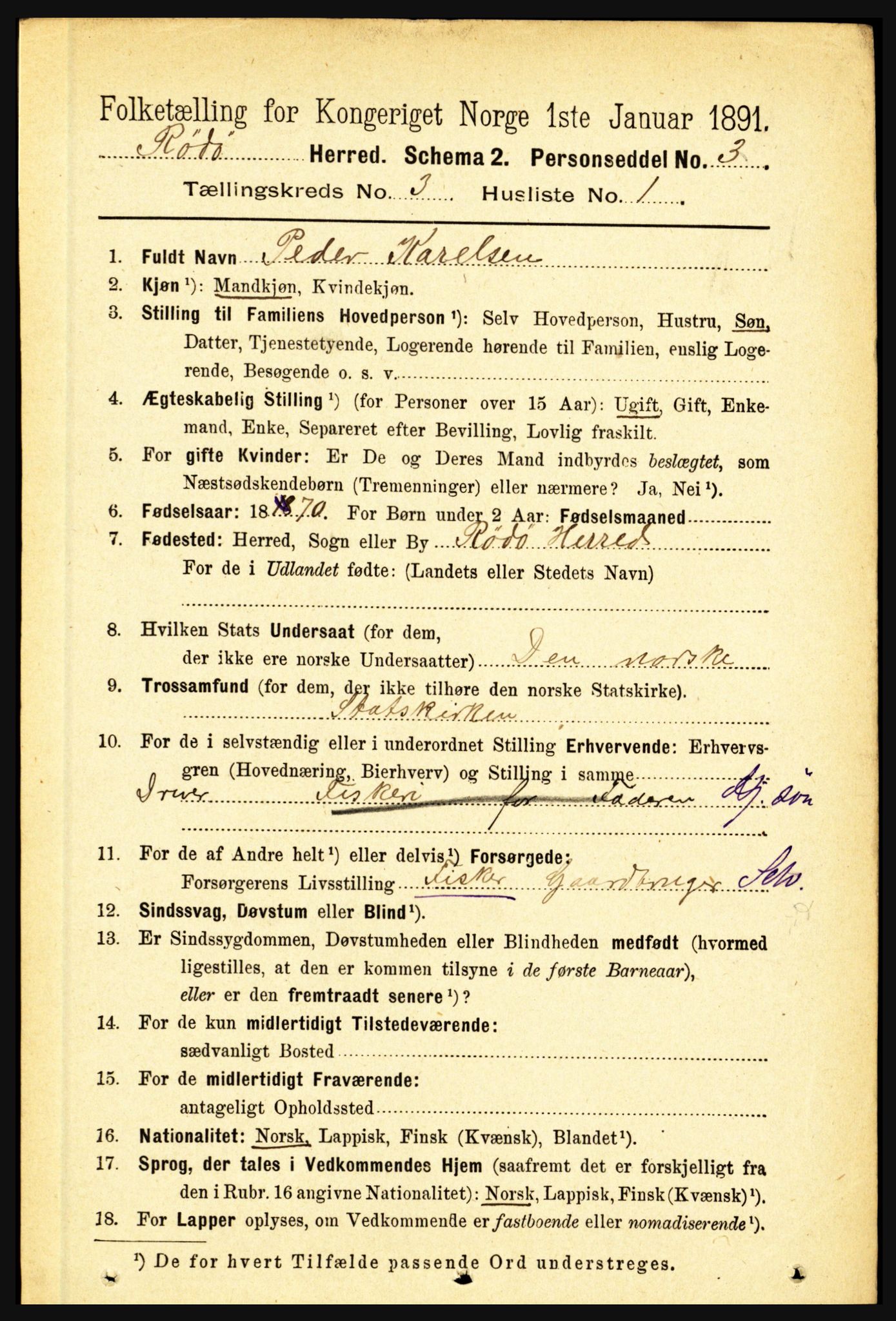 RA, 1891 census for 1836 Rødøy, 1891, p. 826