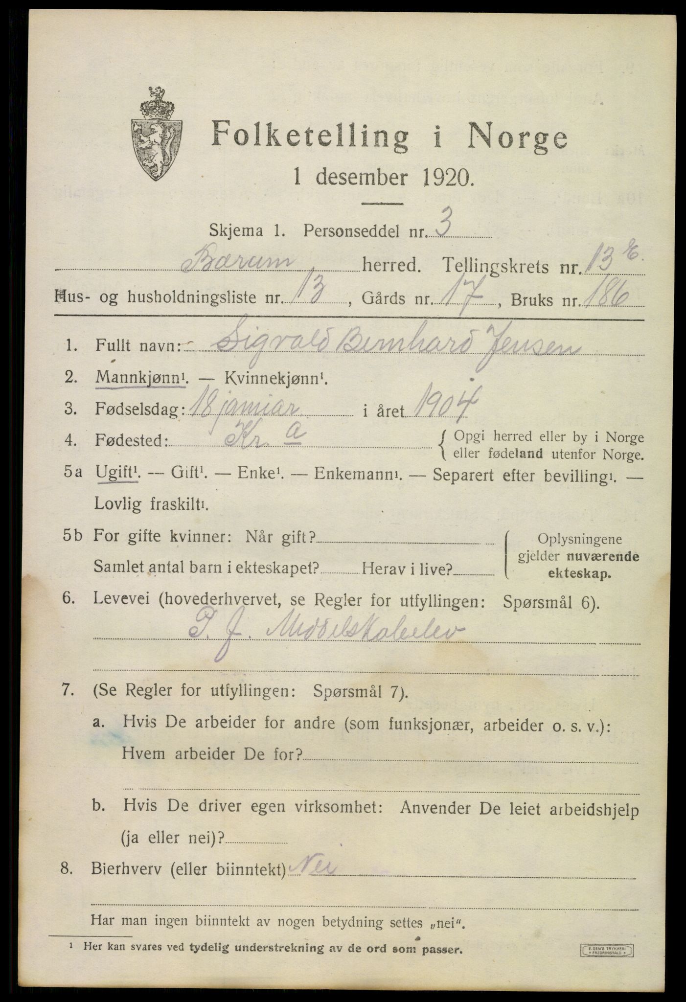 SAO, 1920 census for Bærum, 1920, p. 37960