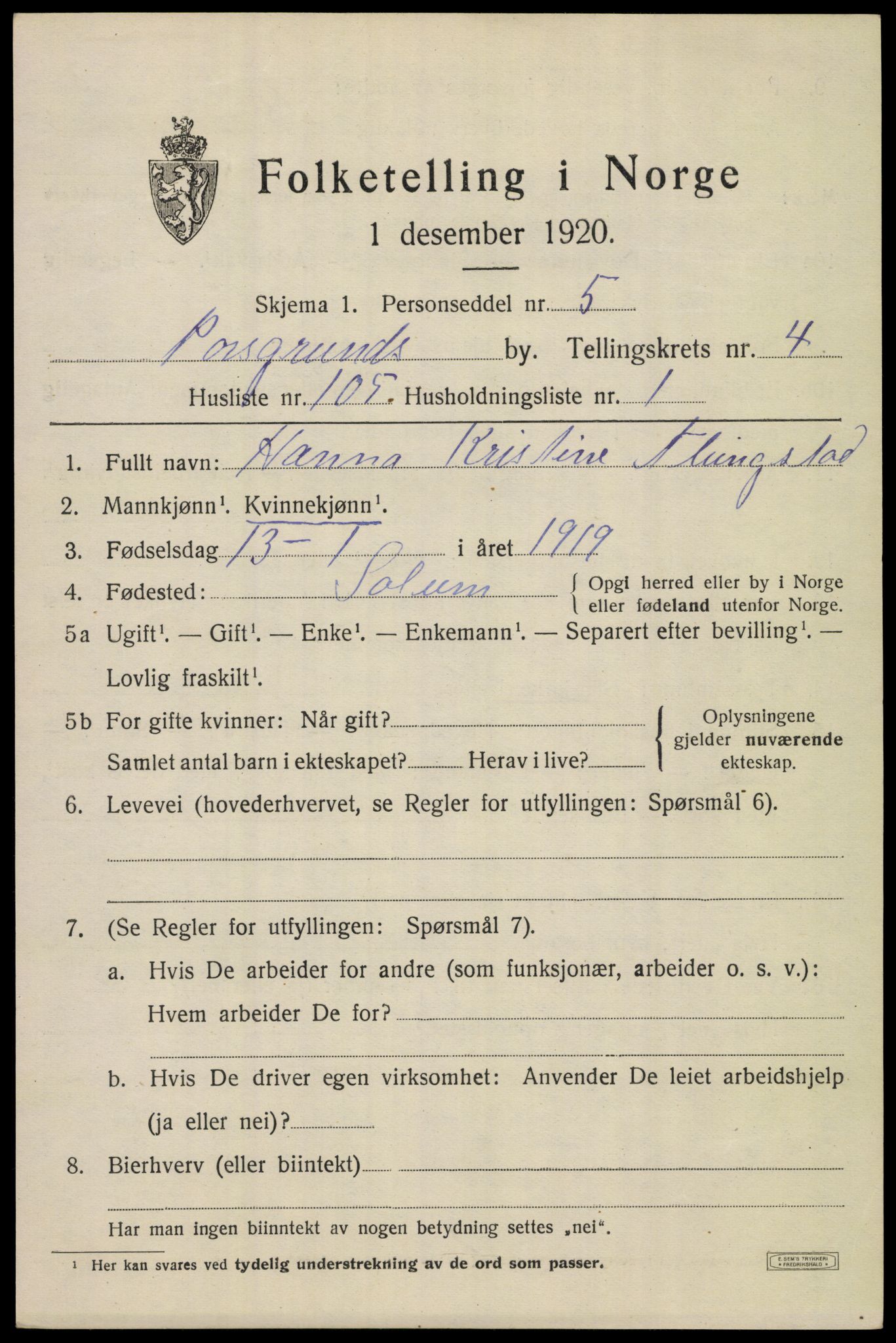SAKO, 1920 census for Porsgrunn, 1920, p. 19931