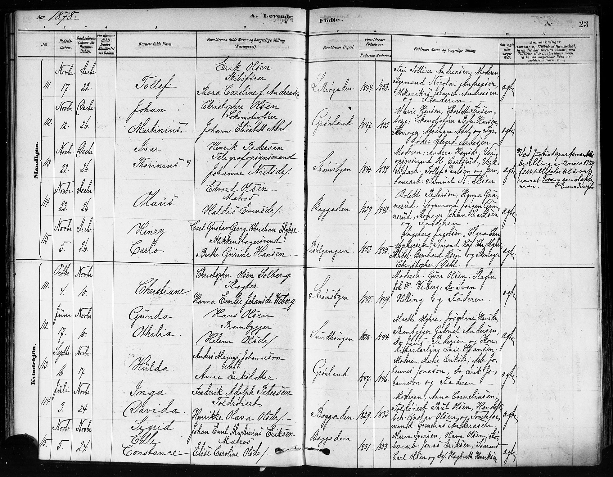 Strømsø kirkebøker, SAKO/A-246/F/Fa/L0021: Parish register (official) no. I 21, 1878-1885, p. 23