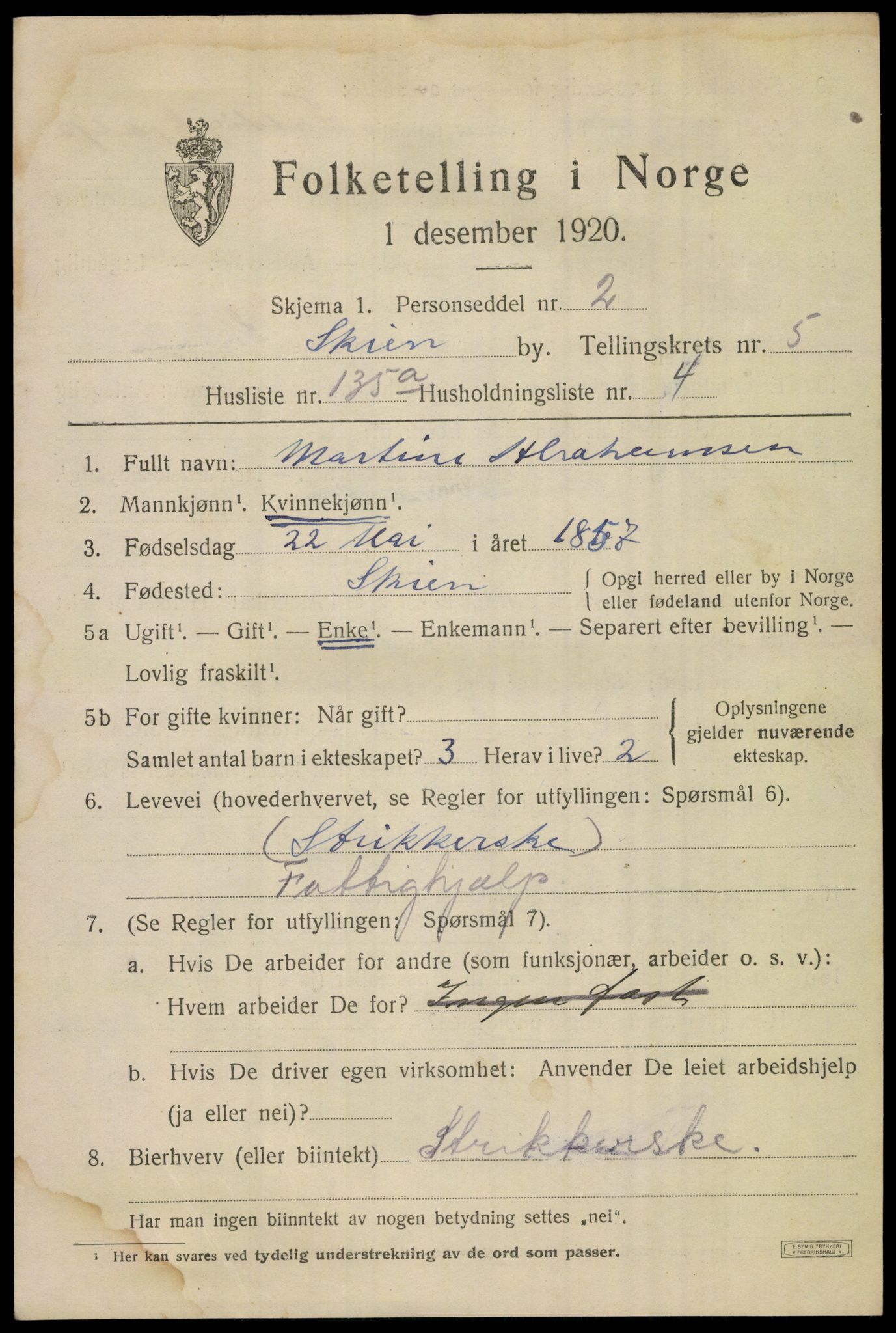 SAKO, 1920 census for Skien, 1920, p. 21820