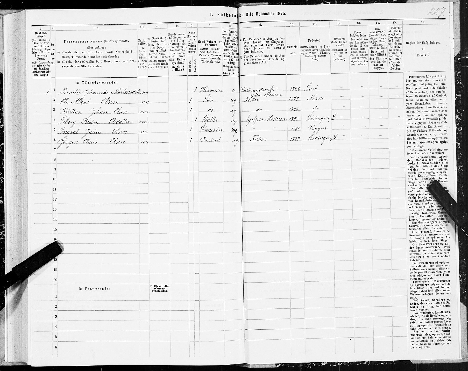 SAT, 1875 census for 1851P Lødingen, 1875, p. 2227