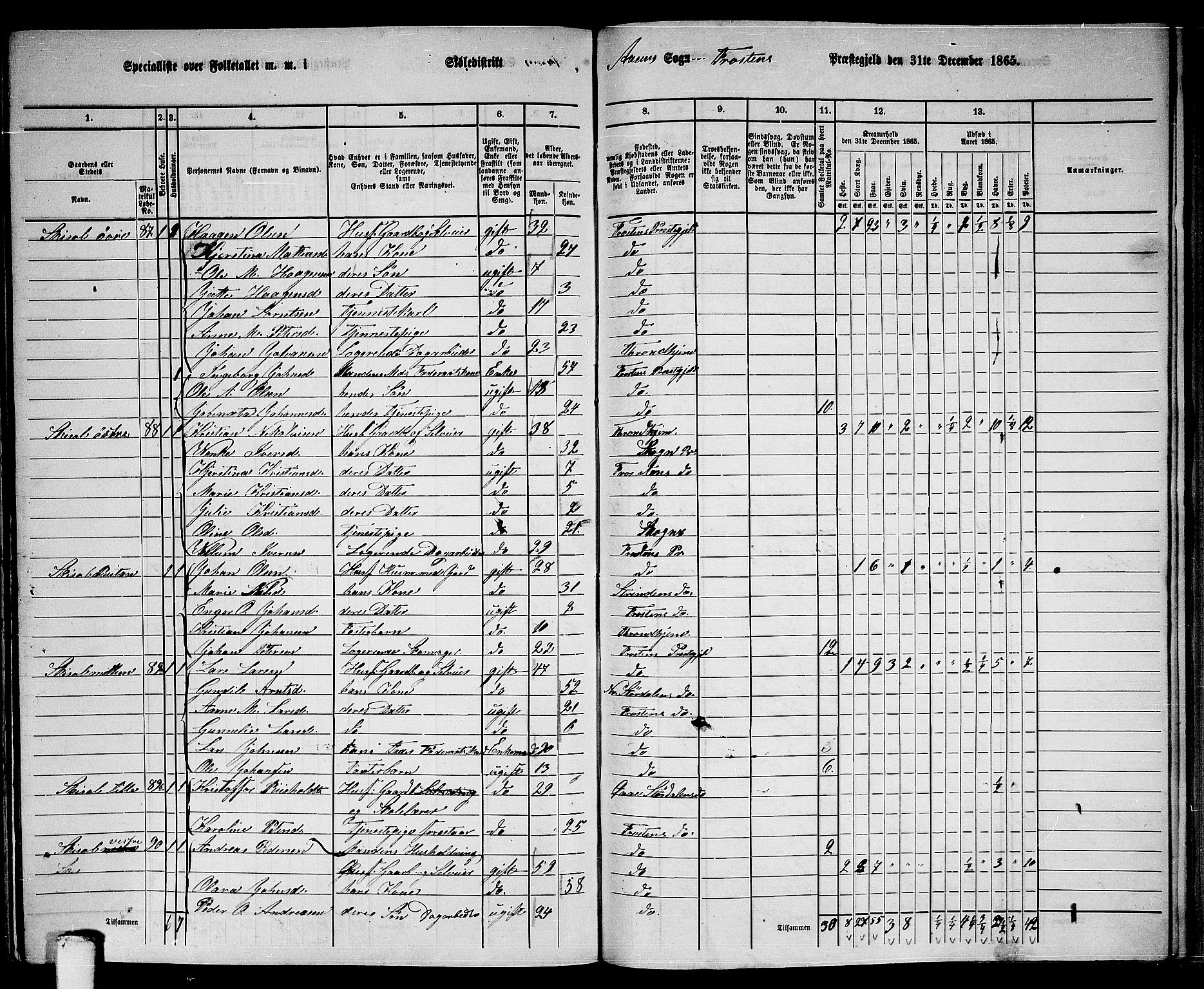 RA, 1865 census for Frosta, 1865, p. 185