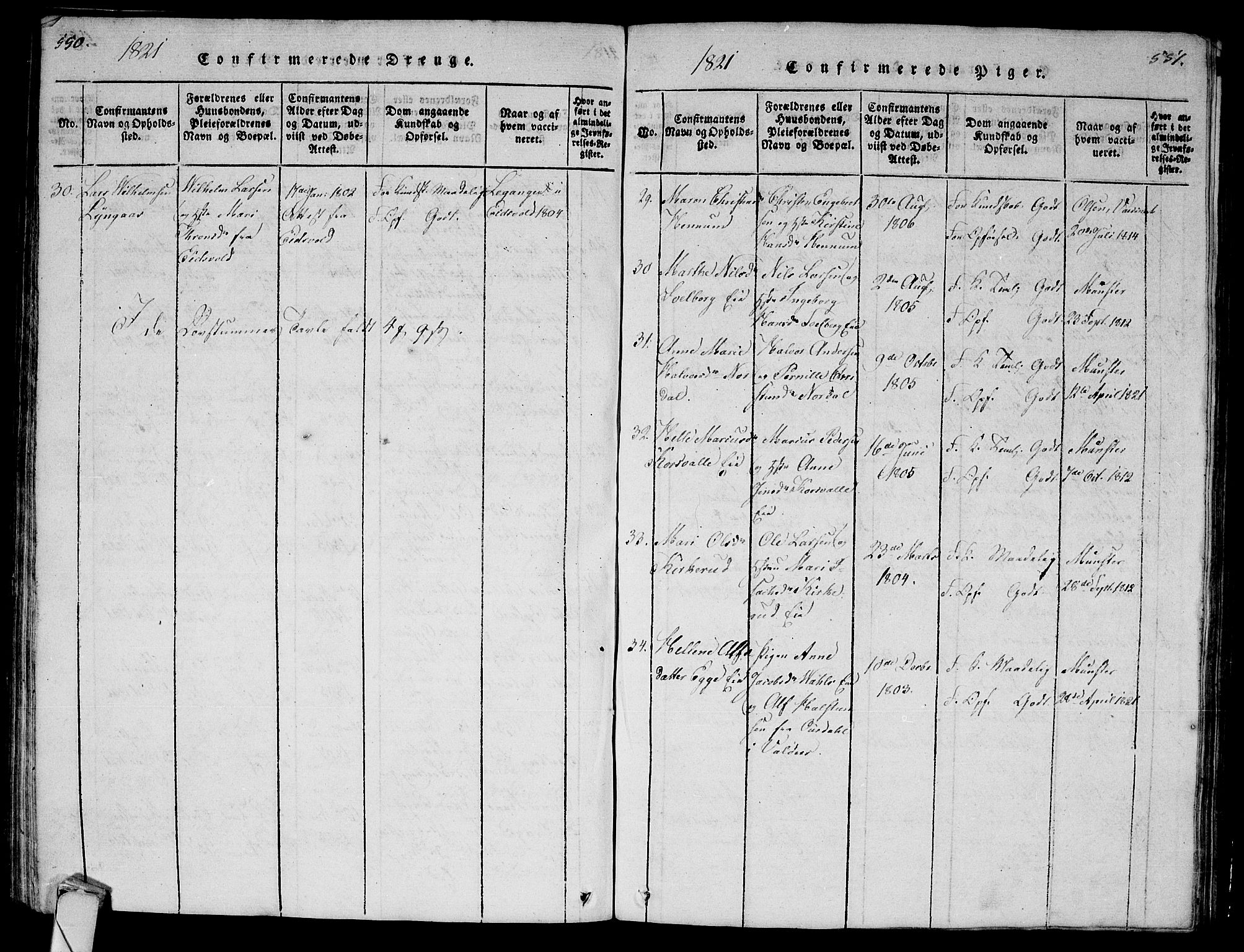 Lier kirkebøker, AV/SAKO-A-230/G/Ga/L0001: Parish register (copy) no. I 1, 1813-1824, p. 550-551