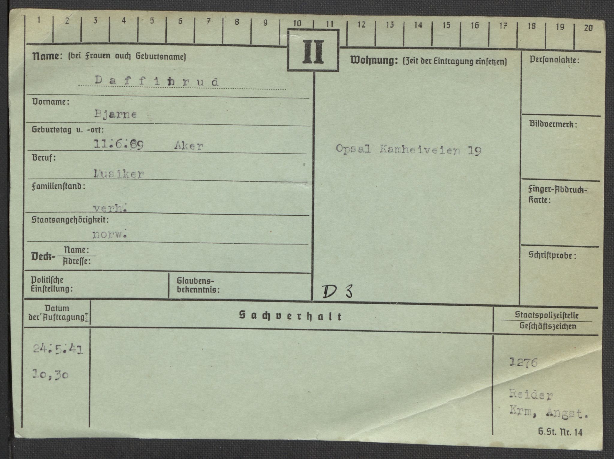 Befehlshaber der Sicherheitspolizei und des SD, RA/RAFA-5969/E/Ea/Eaa/L0002: Register over norske fanger i Møllergata 19: Bj-Eng, 1940-1945, p. 849