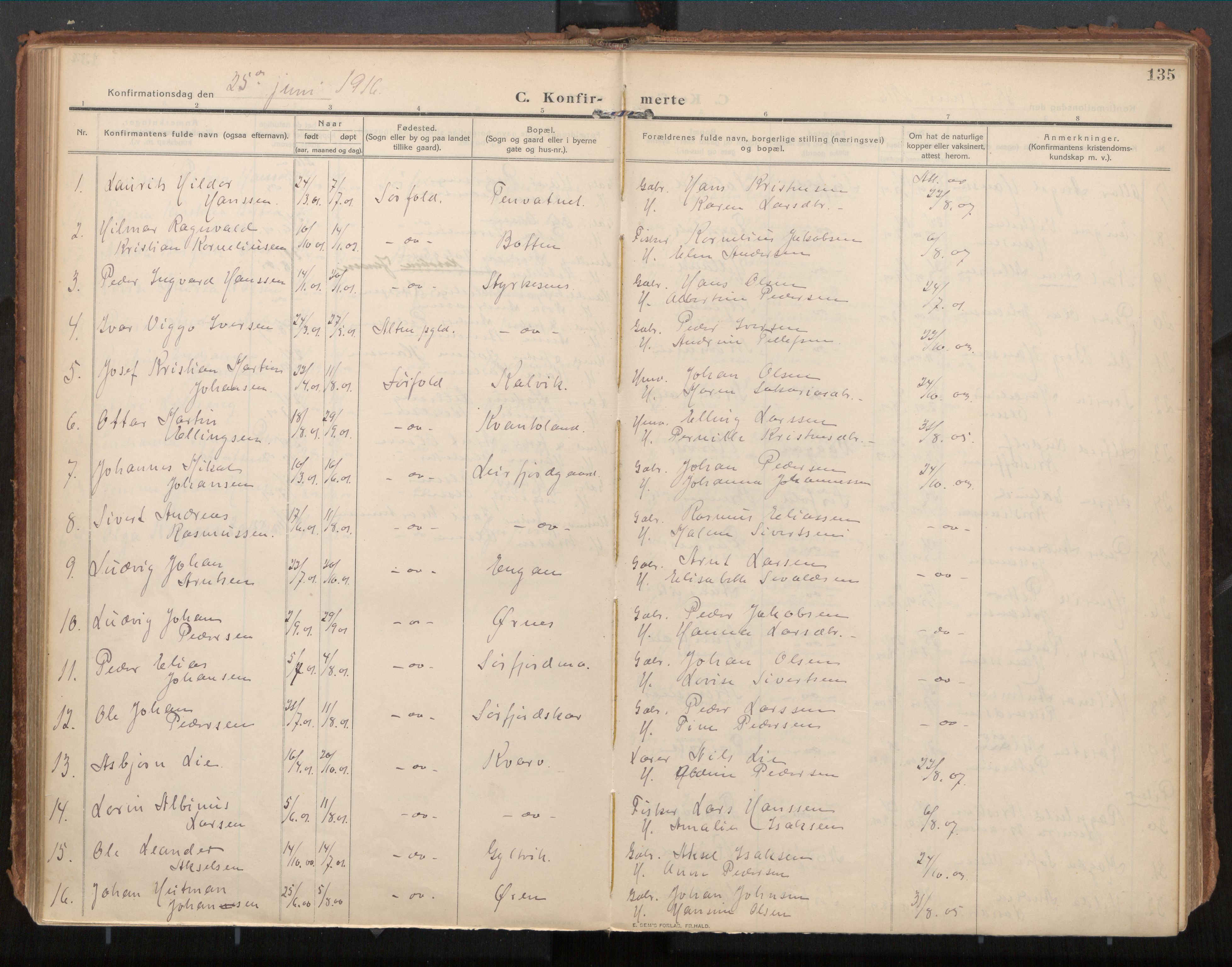 Ministerialprotokoller, klokkerbøker og fødselsregistre - Nordland, AV/SAT-A-1459/854/L0784: Parish register (official) no. 854A07, 1910-1922, p. 135