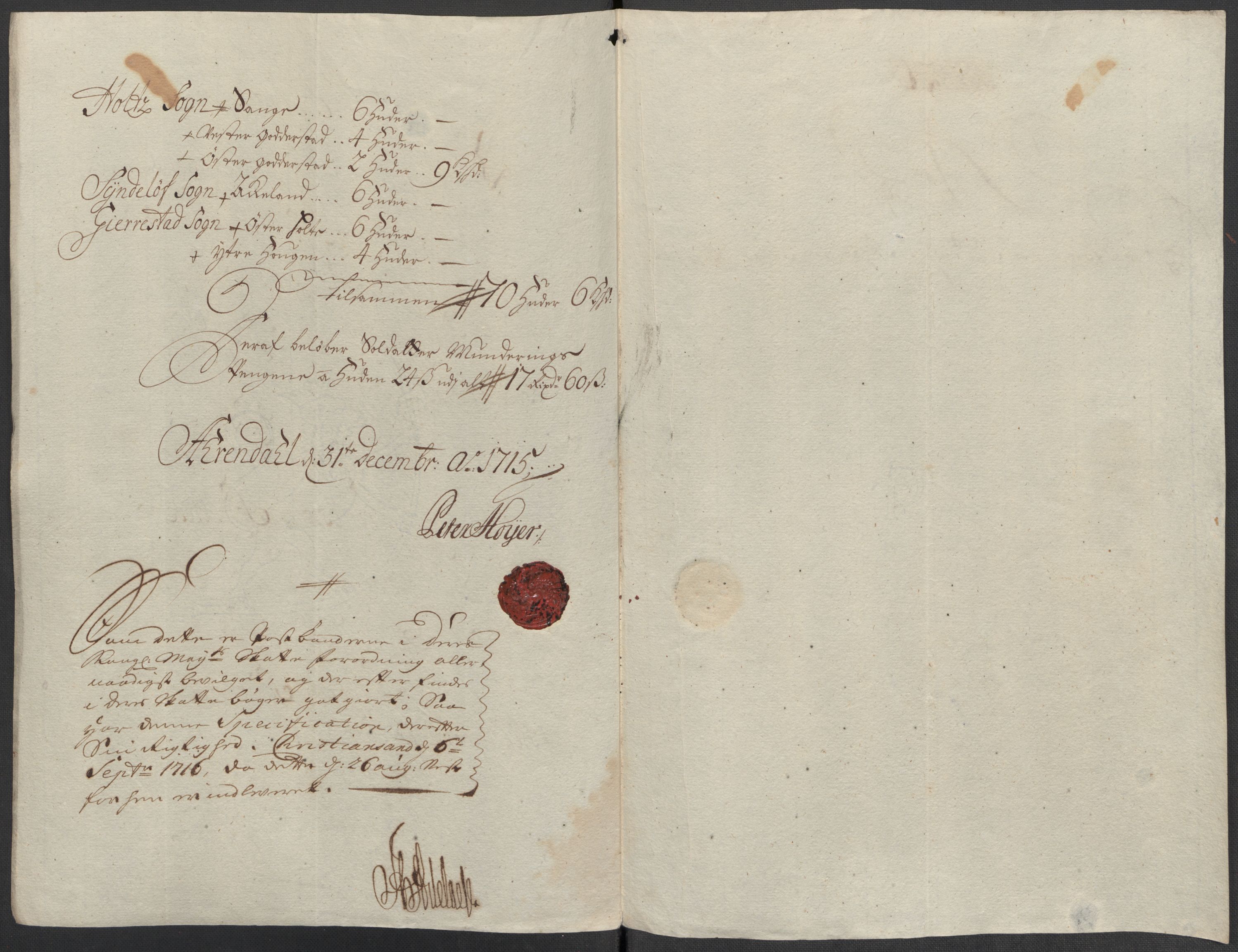 Rentekammeret inntil 1814, Reviderte regnskaper, Fogderegnskap, AV/RA-EA-4092/R39/L2323: Fogderegnskap Nedenes, 1715, p. 292