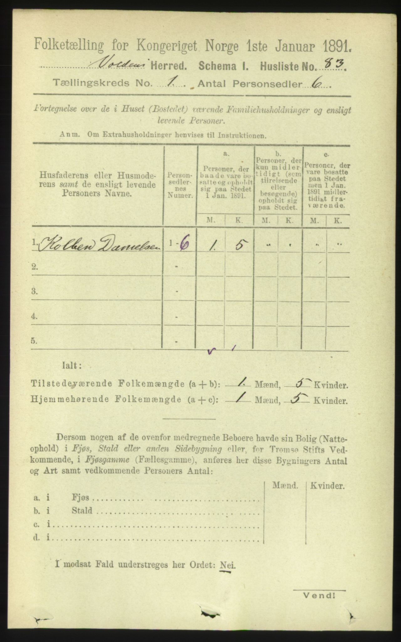 RA, 1891 census for 1519 Volda, 1891, p. 109