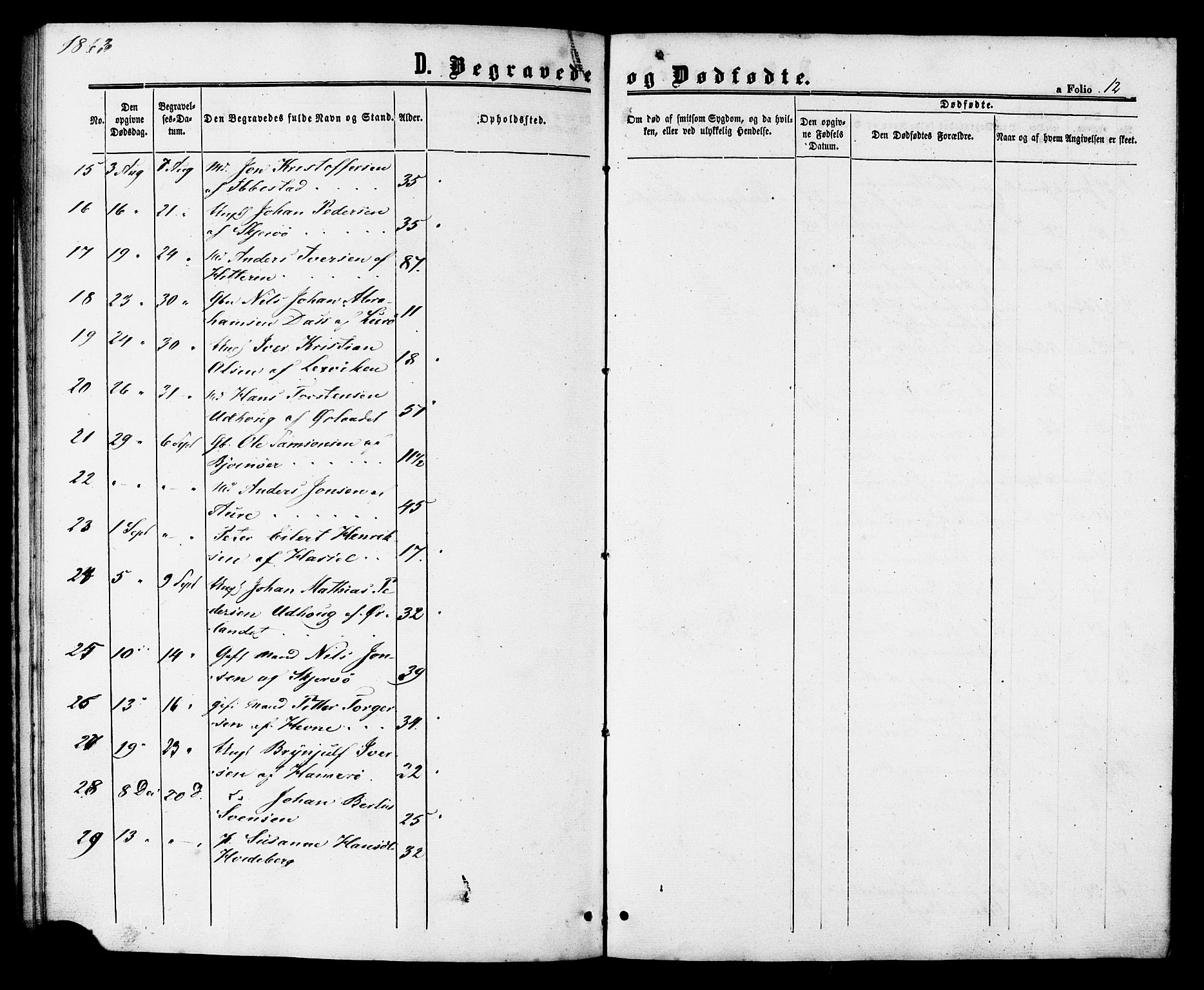 Ministerialprotokoller, klokkerbøker og fødselsregistre - Sør-Trøndelag, AV/SAT-A-1456/629/L0485: Parish register (official) no. 629A01, 1862-1869, p. 12