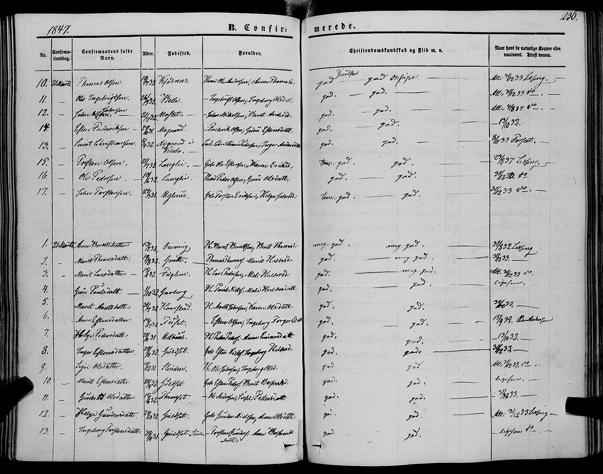 Ministerialprotokoller, klokkerbøker og fødselsregistre - Sør-Trøndelag, SAT/A-1456/695/L1145: Parish register (official) no. 695A06 /1, 1843-1859, p. 236